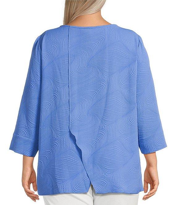 Ali Miles Plus Size Woven Round Neck 3/4 Sleeve Tunic Product Image