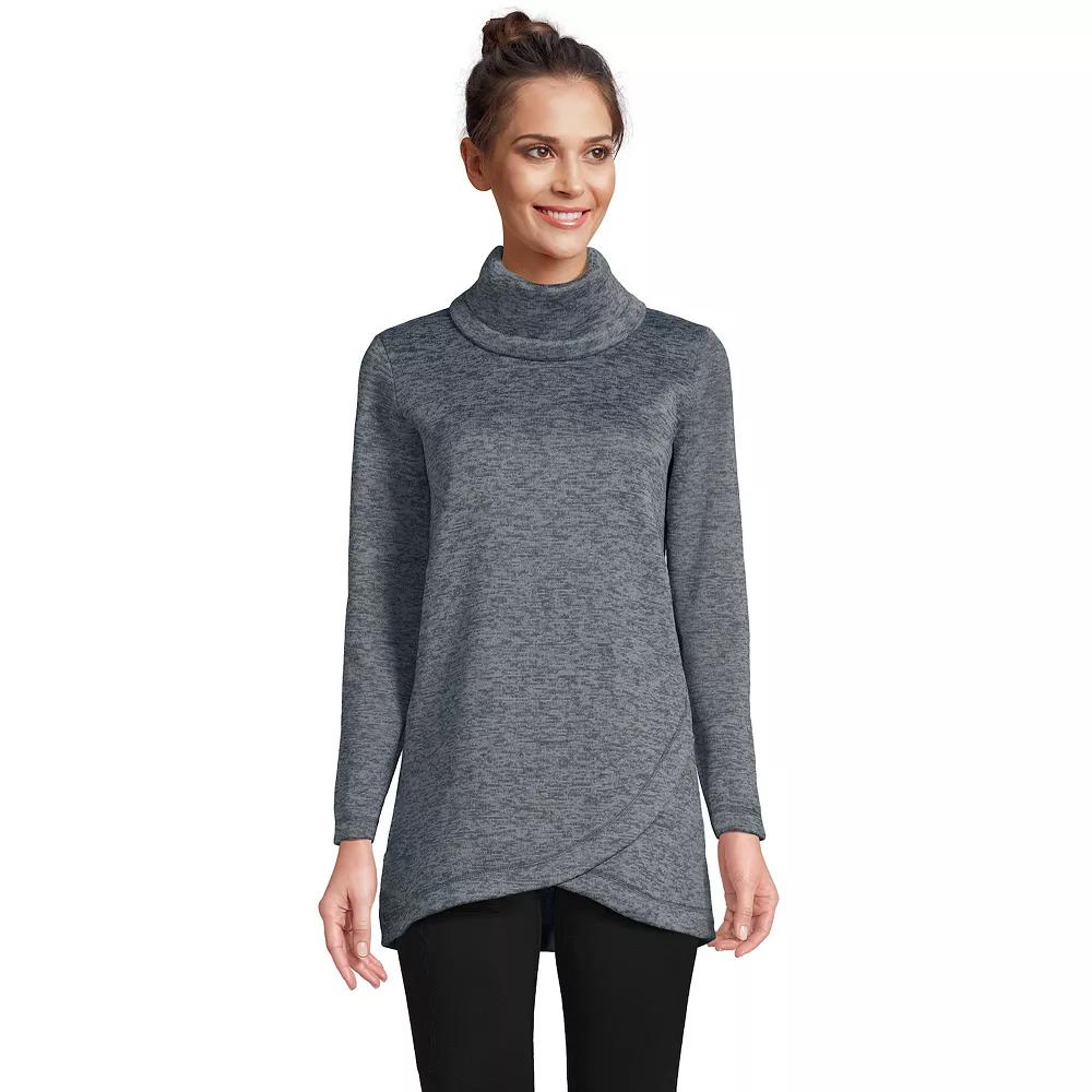 Women's Lands' End Cowlneck Fleece Tunic Sweater, Size: Large, Grey Heather Product Image