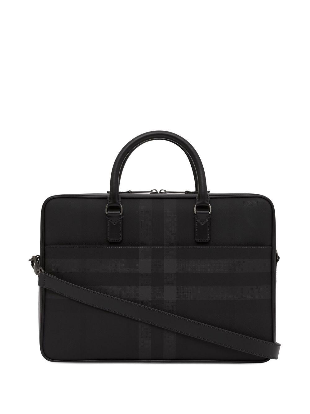 Check-print leather briefcase Product Image