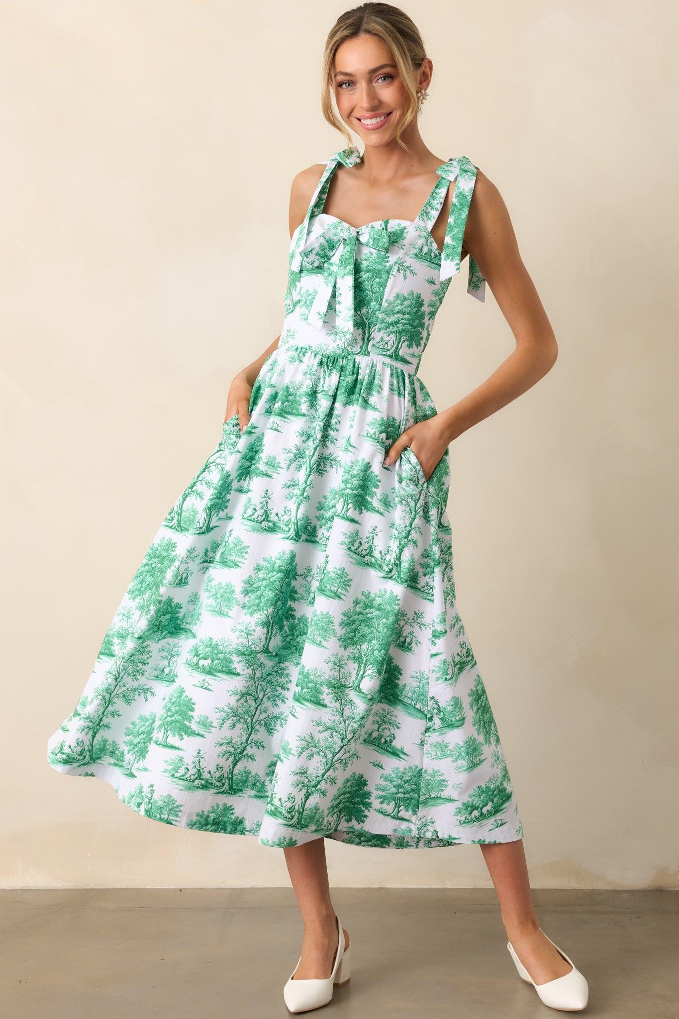 Juli Anna Eden Green Toile Cotton Midi Dress Product Image