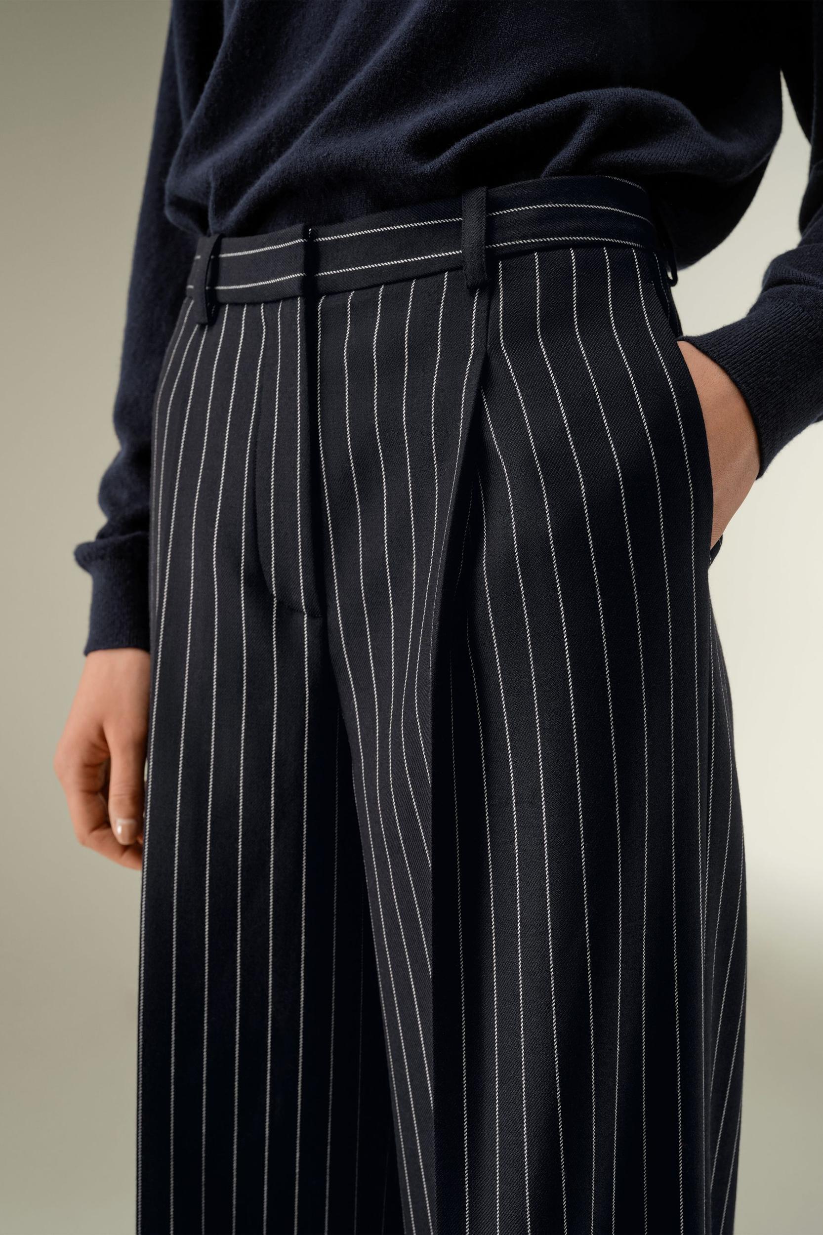 Wool-Blend Wide-Leg Stripe Pants Product Image