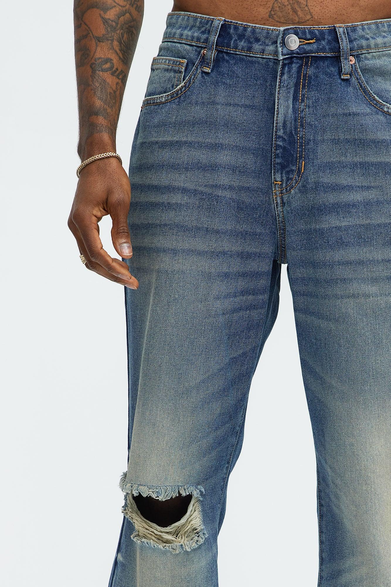 Rocky Distressed Straight Jeans - Vintage Blue Wash Product Image