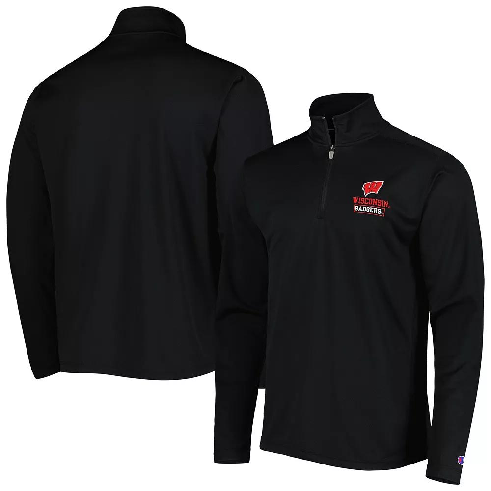 Men's Champion Black Wisconsin Badgers Textured Quarter-Zip Jacket,  Product Image