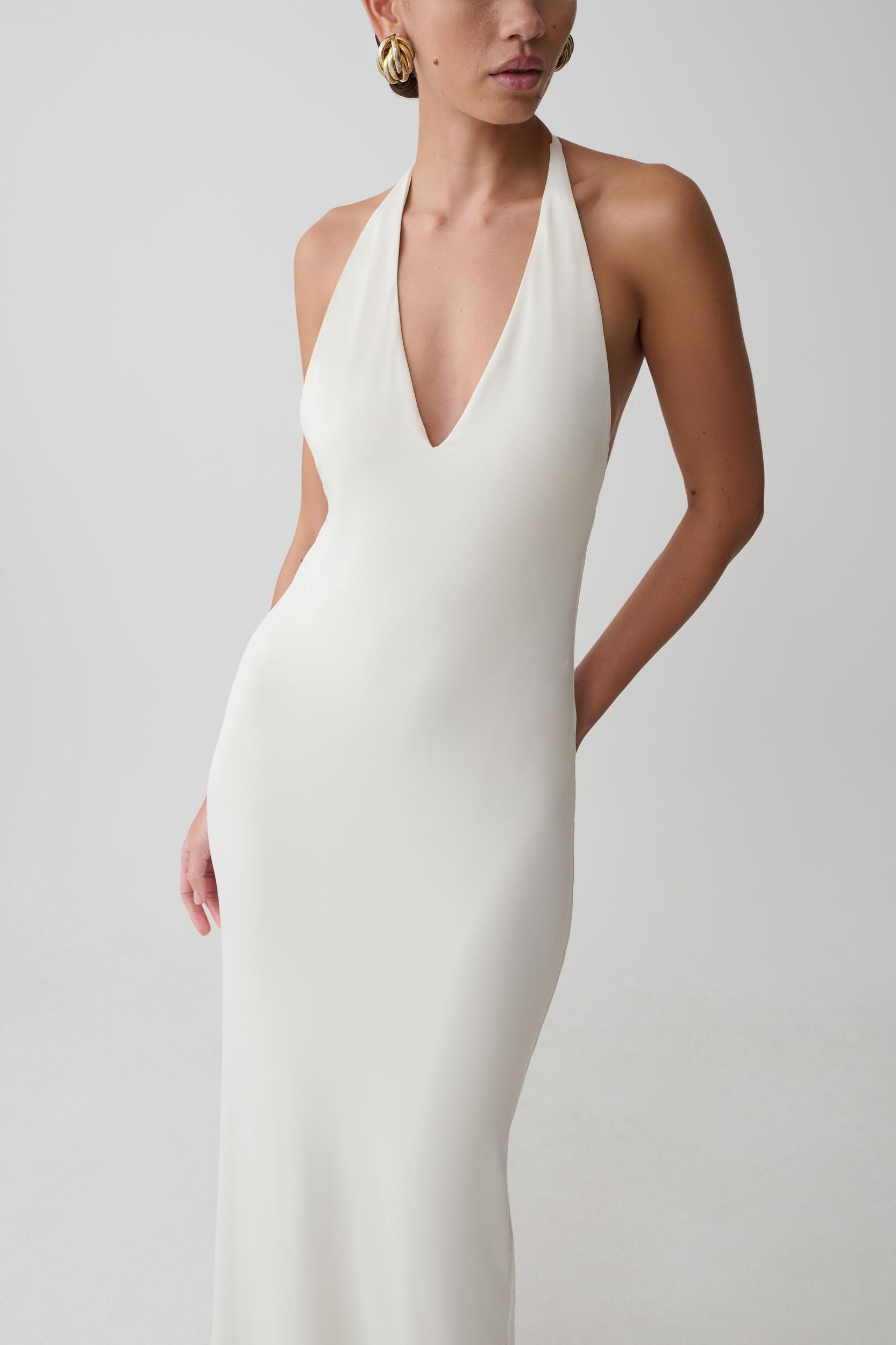 Hana Slinky Plunge Maxi Dress - Ivory Product Image