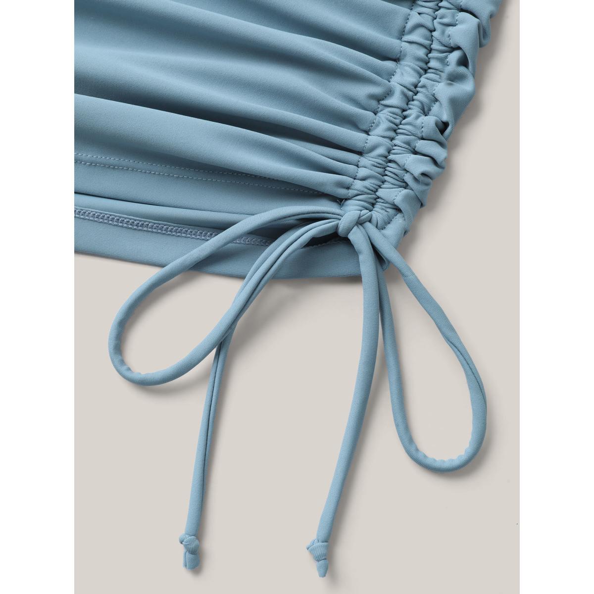 Plus Size Adjustable Drawstring Keyhole Swim Top Women's Swimwear LightBlue Beach Cut-Out High stretch Bodycon U-neck Curve Swim Tops BloomChic 14-16/1X Product Image