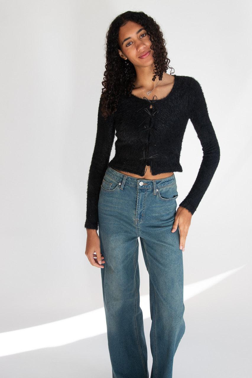 Bow Front Eyelash Cardigan Product Image