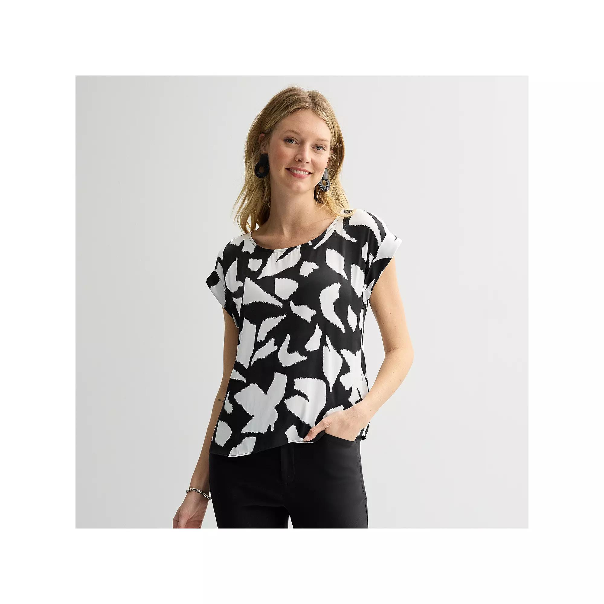 Womens Nine West Roll Cuff Woven Tee Product Image