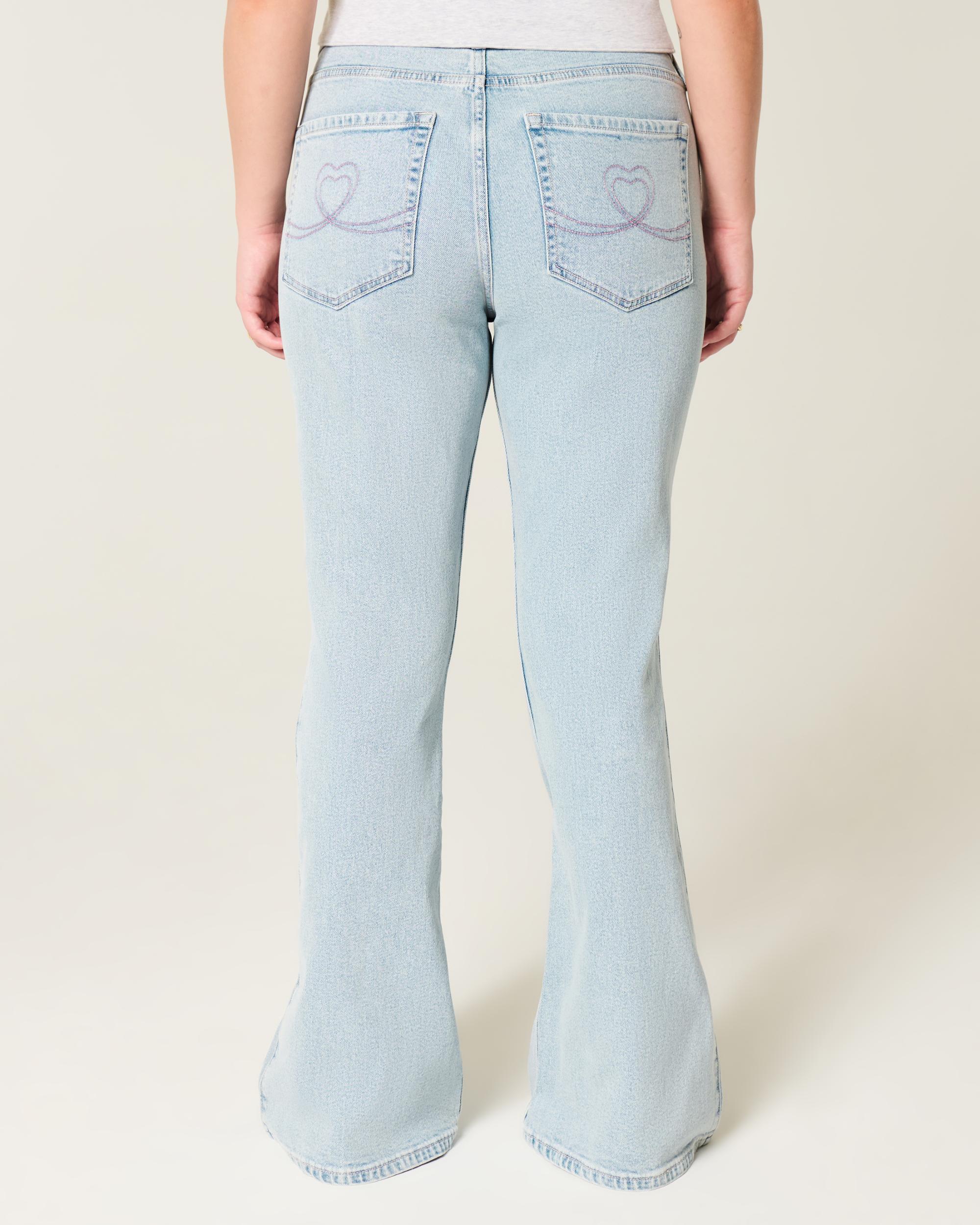 High-Rise Light Wash Heart Embroidered Flare Jeans Product Image