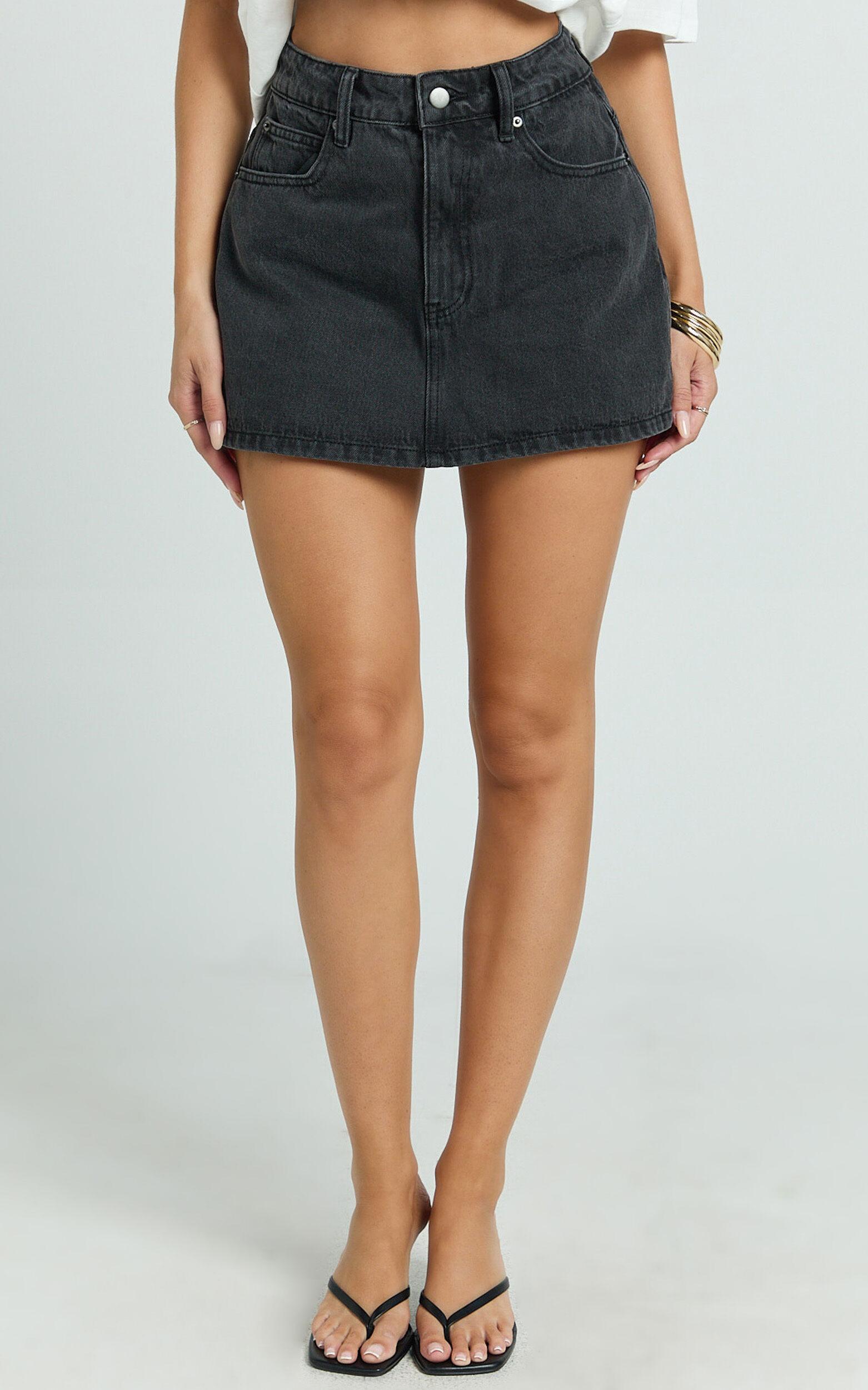 Harriet Skort - Mid Waisted Recycled Denim Skort in Black Product Image