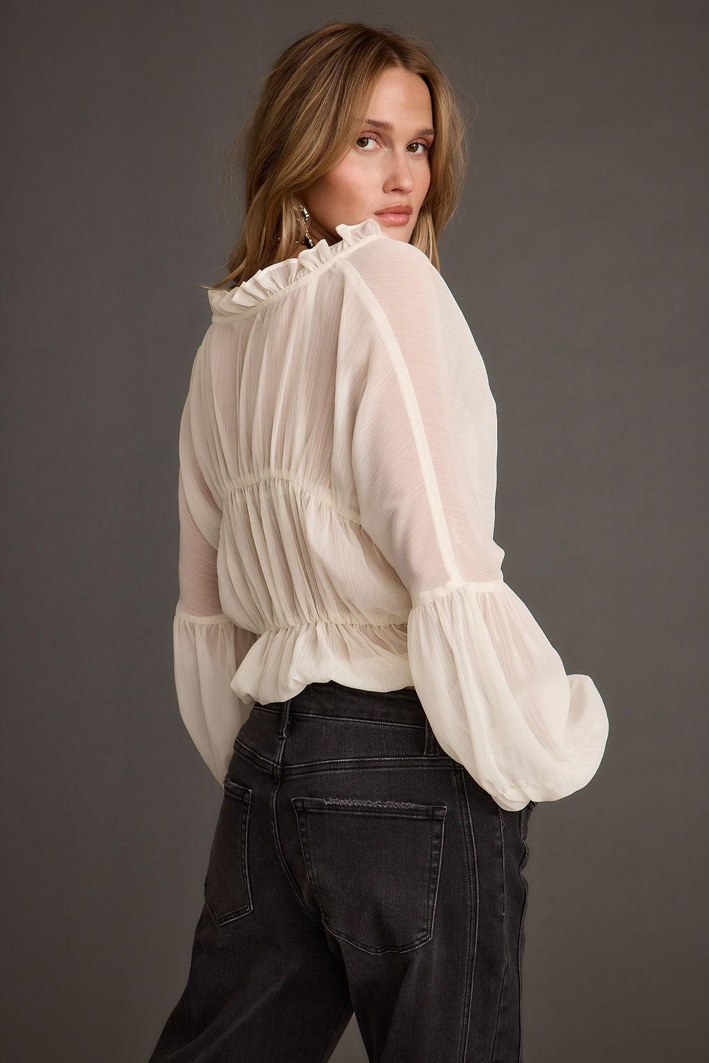 Alba White Chiffon Long Sleeve Blouse Product Image