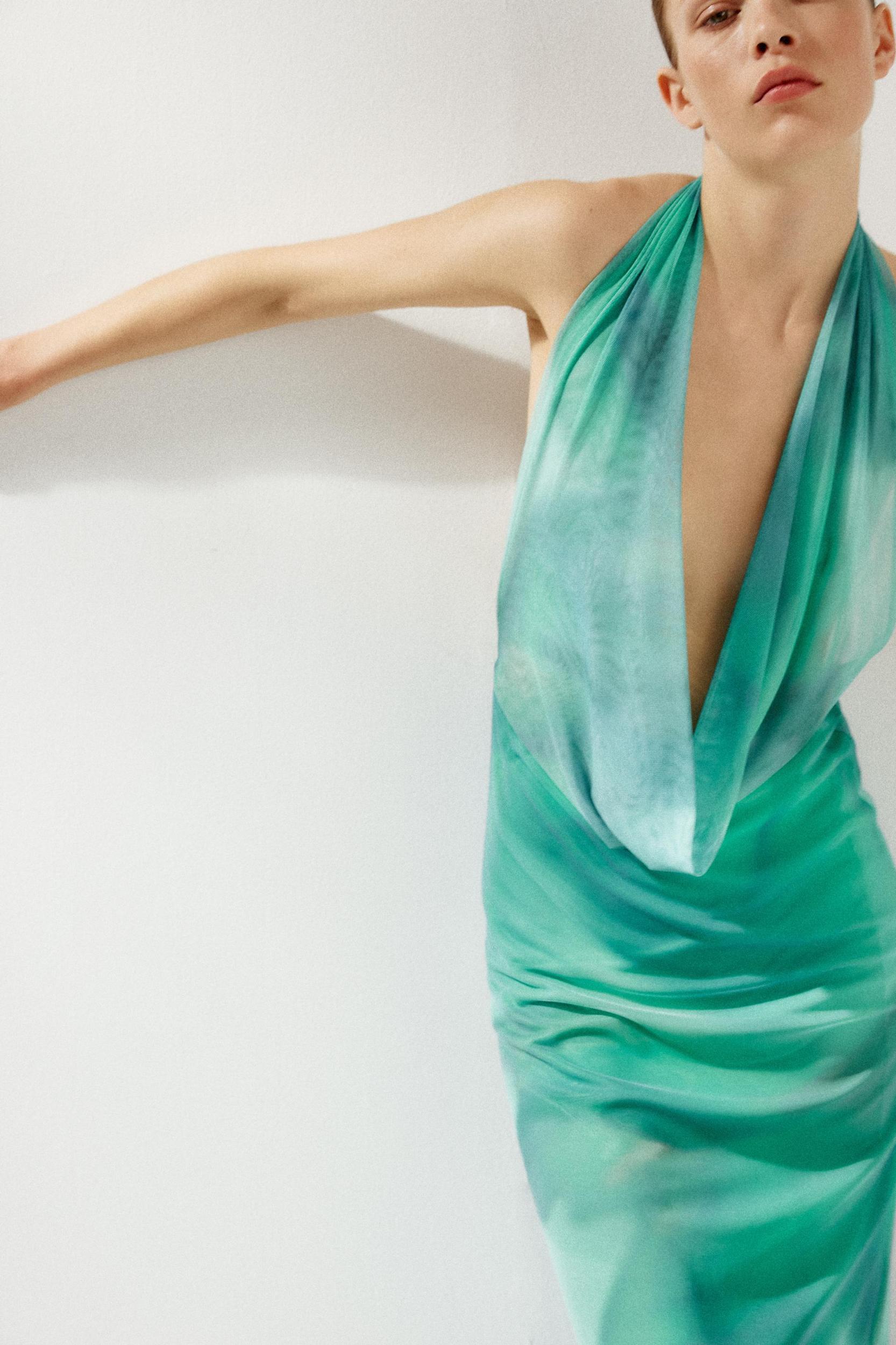 PRINTED TULLE LONG DRESS Product Image