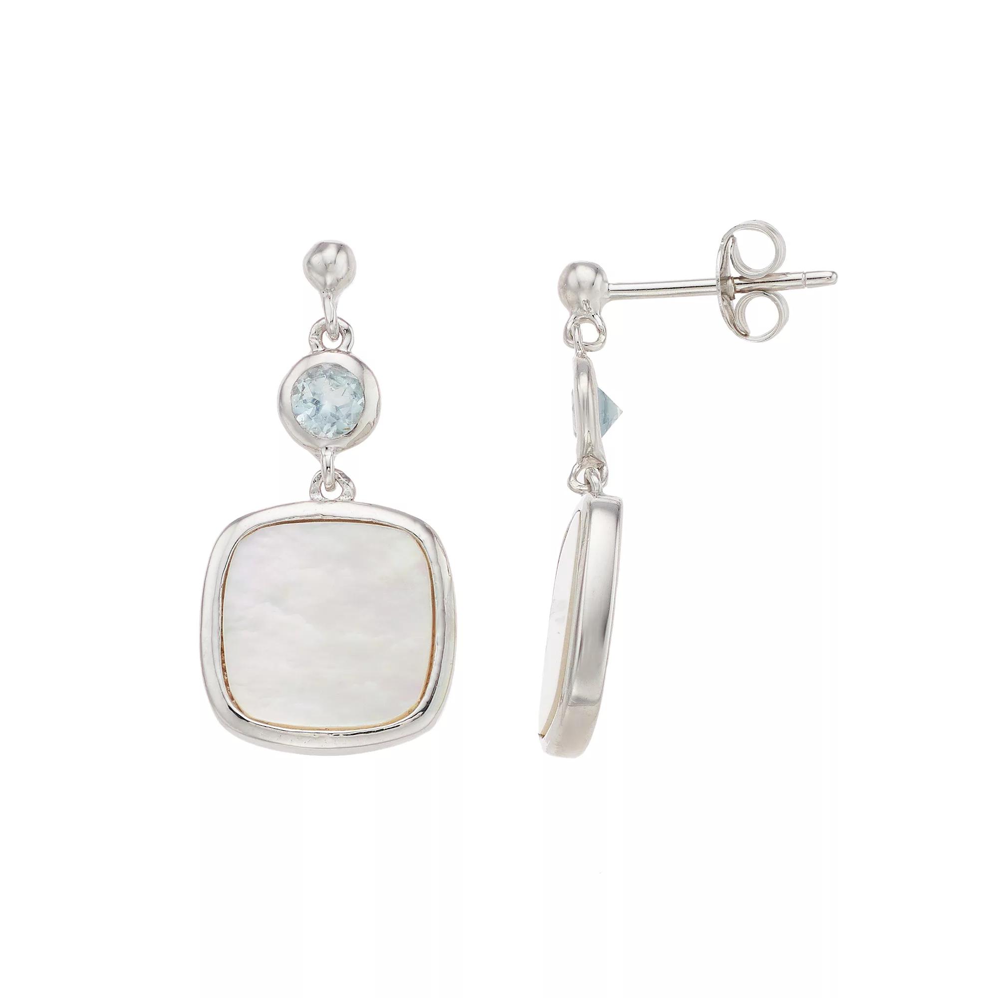 Sterling Silver Blue Topaz & Mother-of-Pearl Drop Earrings, Women's Product Image