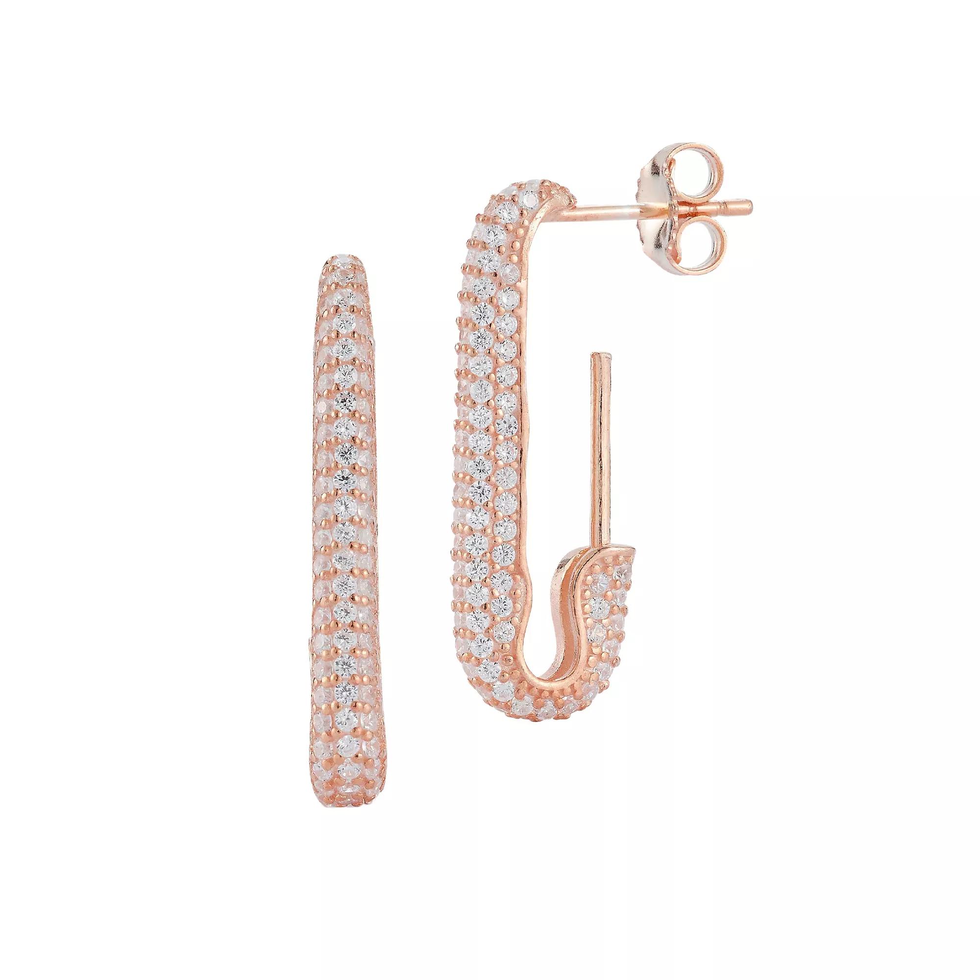 Sunkissed Sterling Cubic Zirconia Pave Drop Earrings, Women's, Rose Gold Tone Product Image