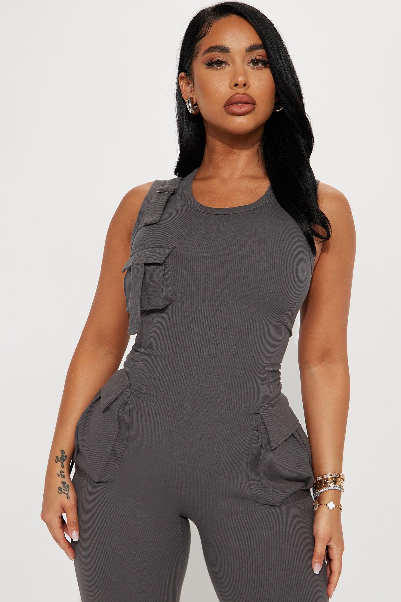 Maddix Ribbed Jumpsuit - Charcoal Product Image
