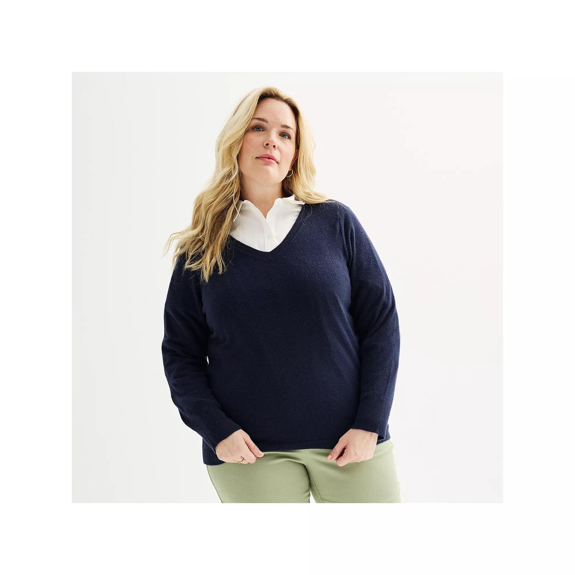 Plus Size Croft & Barrow® Extra Soft V-Neck Sweater, Women's, Size: 4XL, Grey Gray Product Image