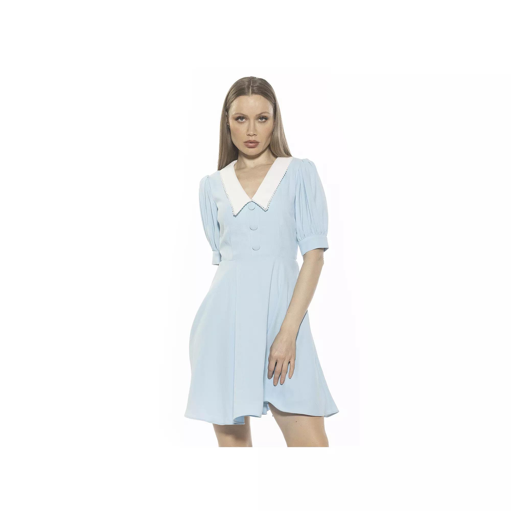 Women's ALEXIA ADMOR Carys Dropped Collar Puff Sleeve Fit And Flare Dress,  Product Image