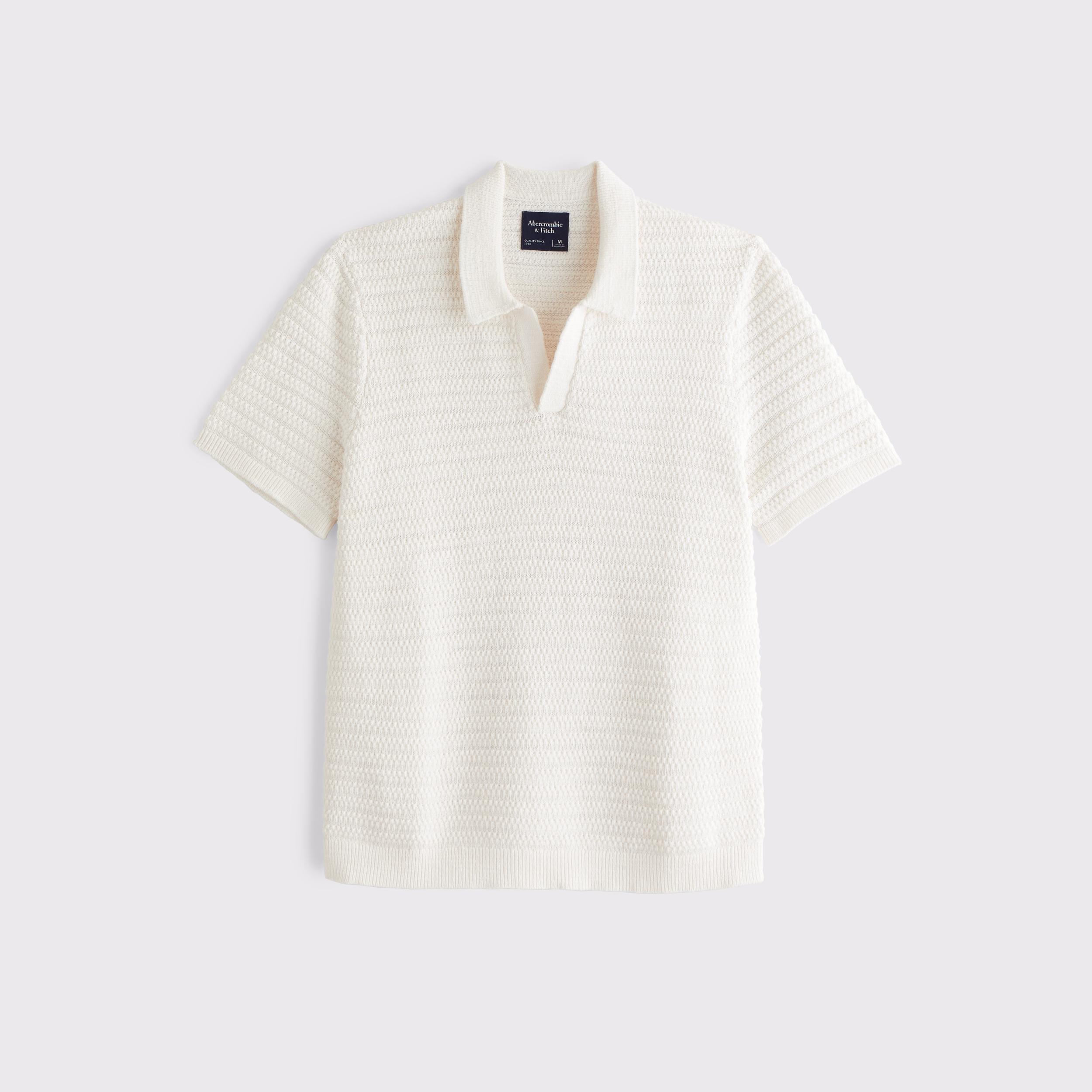 Textural Striped Johnny Collar Sweater Polo Product Image