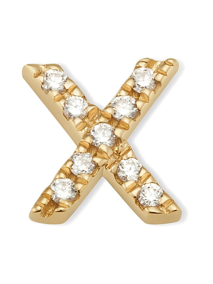 Womens 14K Yellow Gold Luxe Letter Diamond Initial Single Stud Earring Product Image