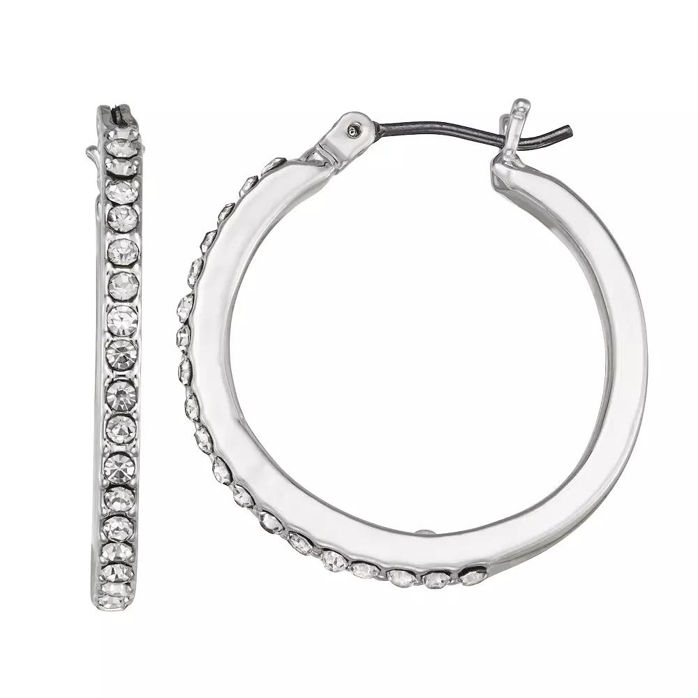 You're Invited Rose Gold Tone Crystal Pave Hoop Earrings, Women's, Silver Tone Product Image