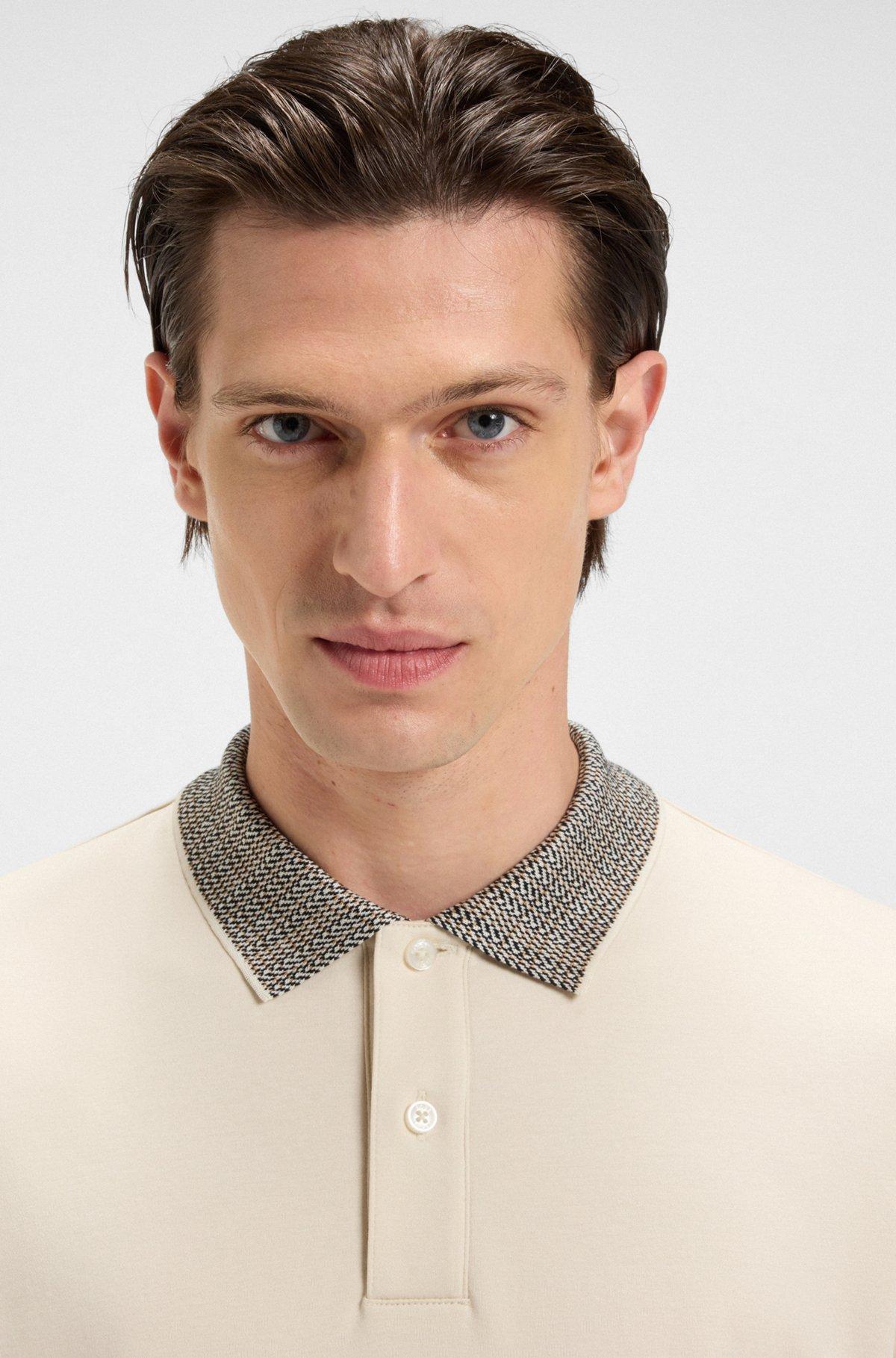 Pima-cotton polo shirt with patterned collar Product Image