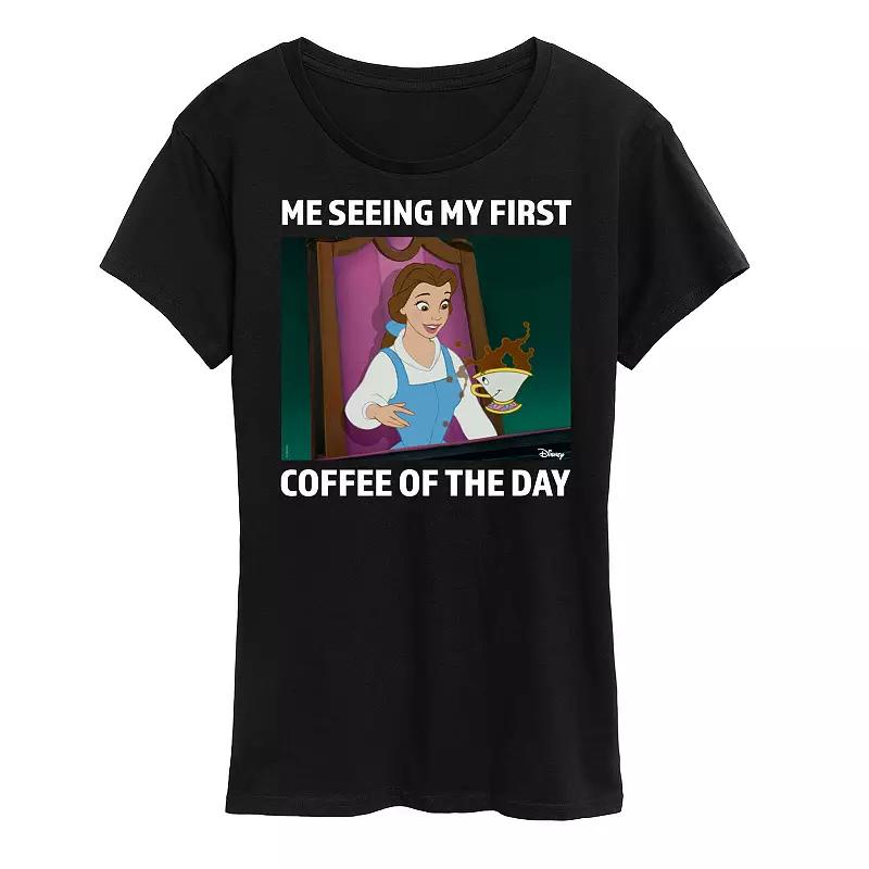 Disney Princess Belle Women's First Coffee Of The Day Meme Graphic Tee,  Product Image