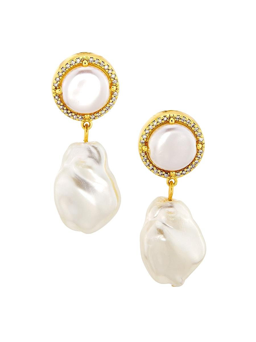 Womens Goldtone, Imitation Pearl & Rhinestone Drop Earrings Product Image