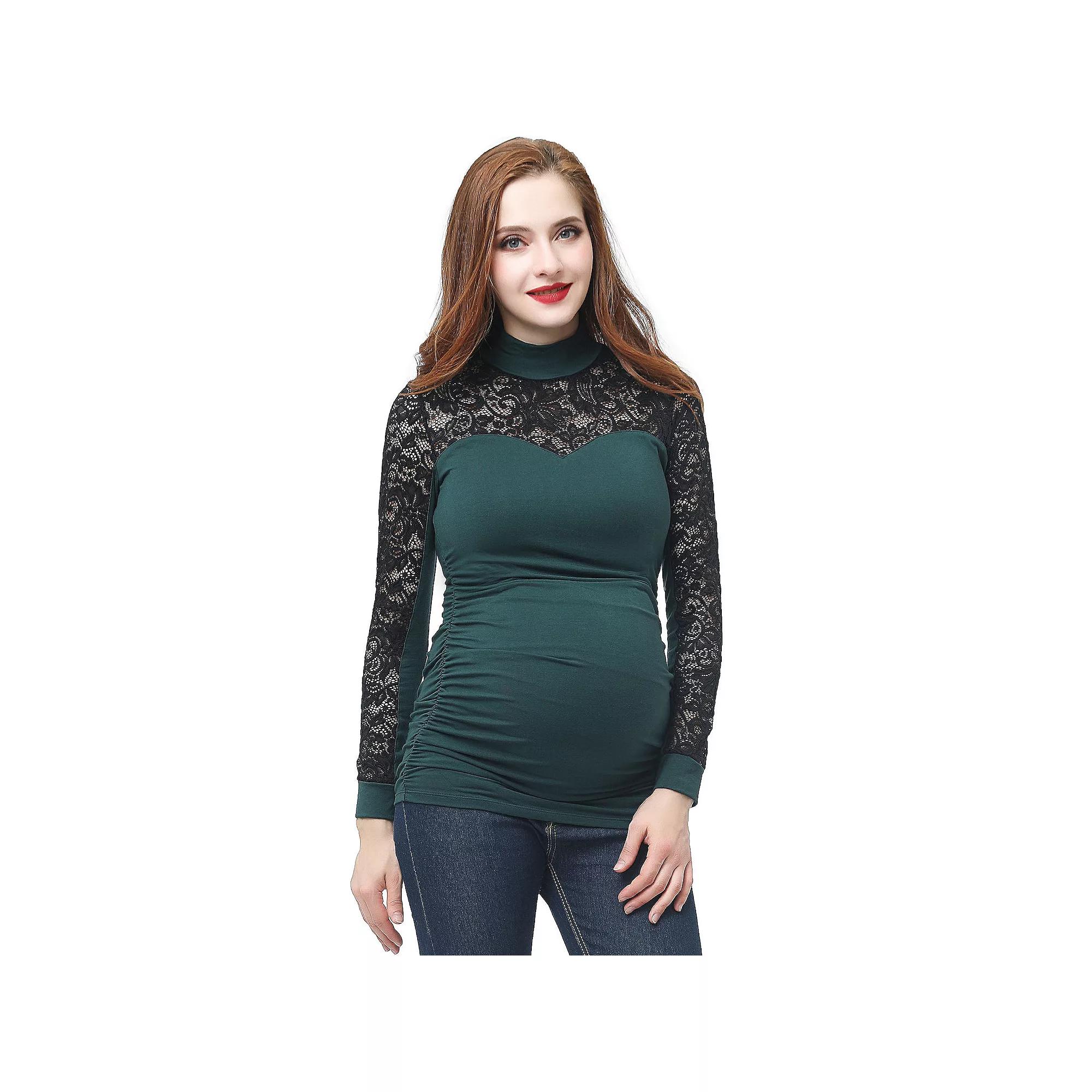 Maternity Pokkori Mockneck Lace Panel Top, Women's,  Product Image