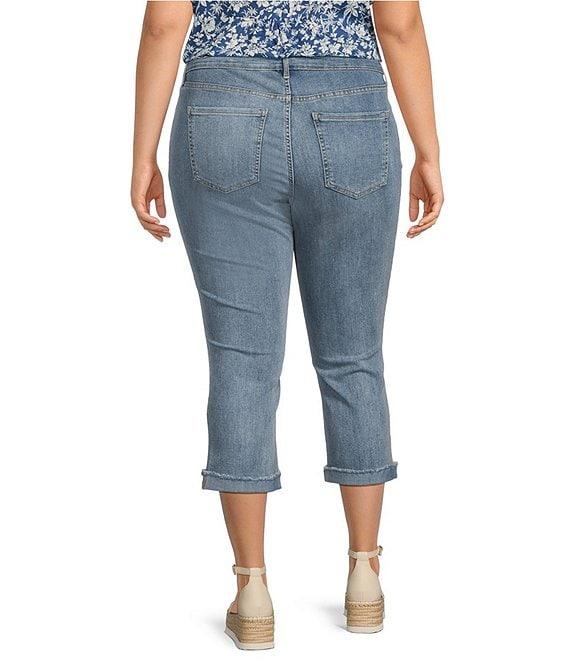 Code Bleu Plus Size Twill High Rise Frayed Cuff Hem Denim Capri Jeans Product Image
