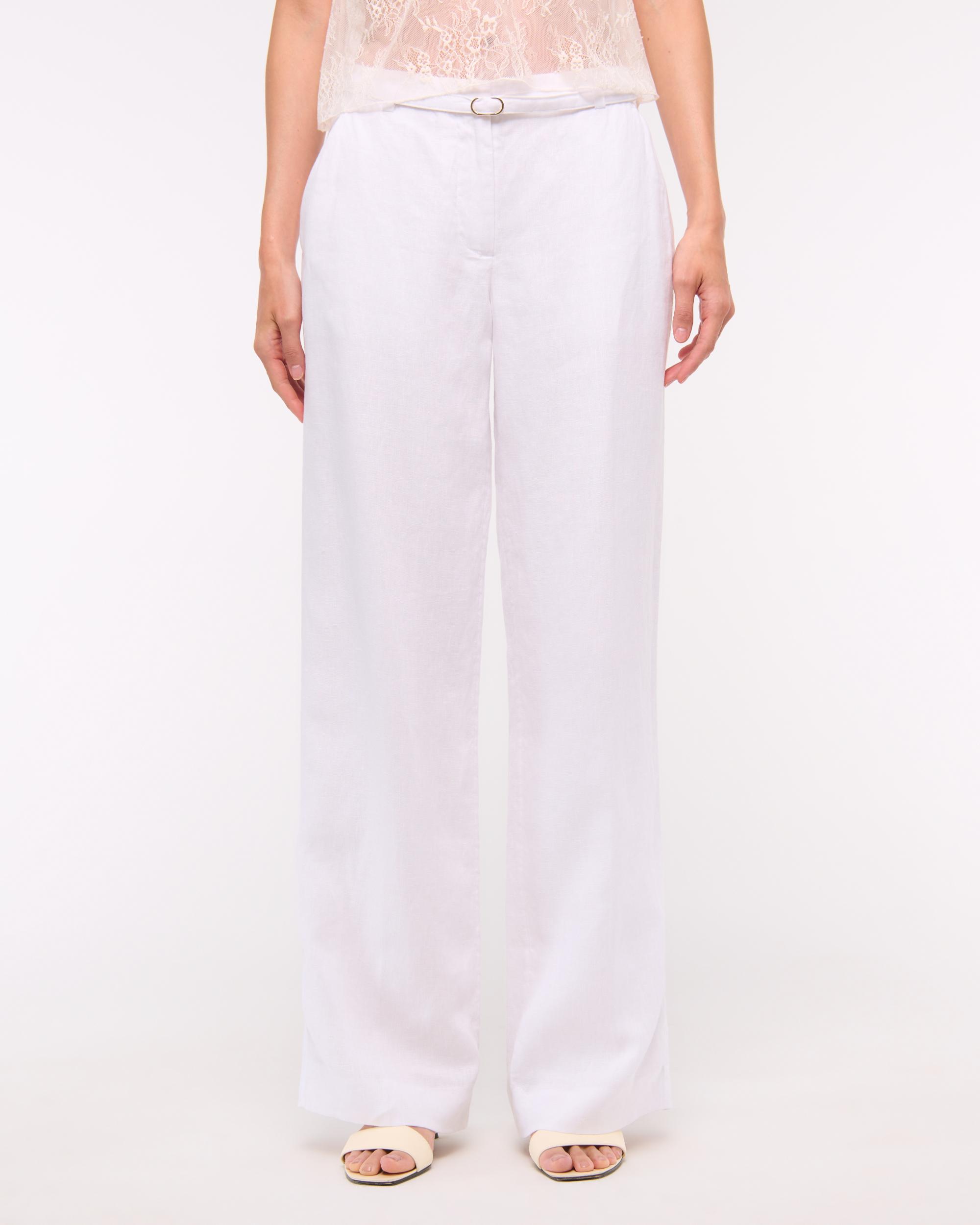 Premium Linen Belted Wide Leg Pant Product Image