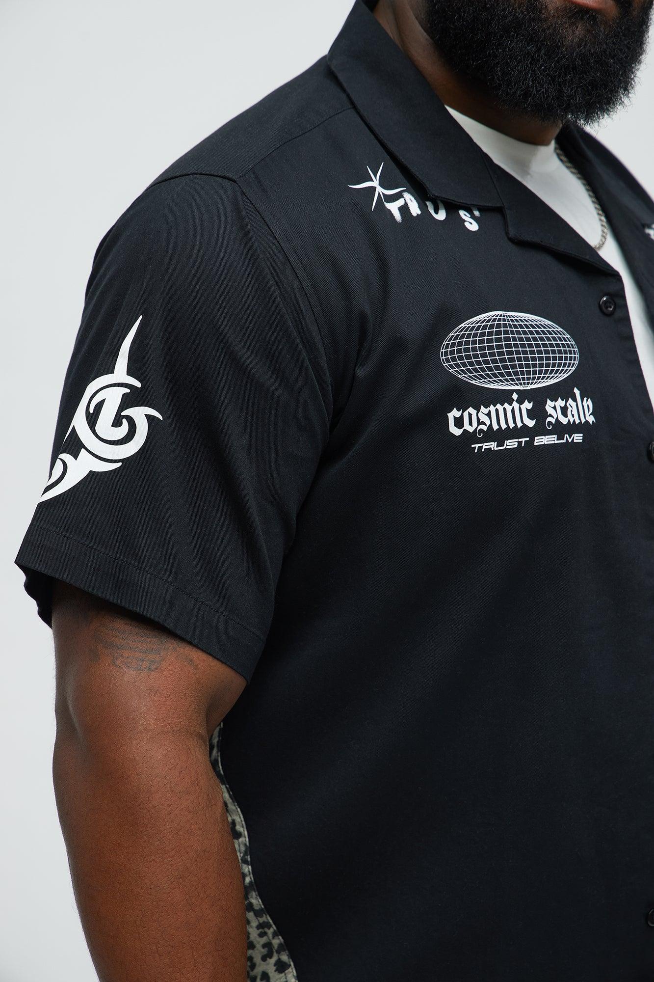 Cosmic Distortion Animal Print Short Sleeve Button Up Shirt - Black/combo Product Image