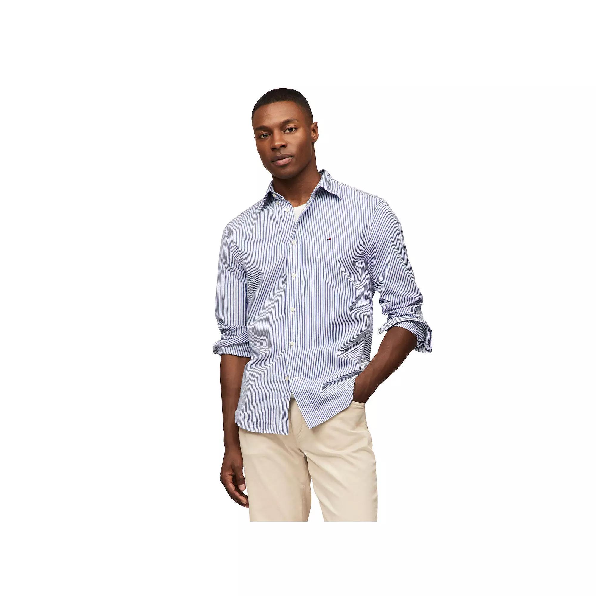 Men's Tommy Hilfiger Flex Poplin Stripe Long Sleeve Shirt,  Product Image