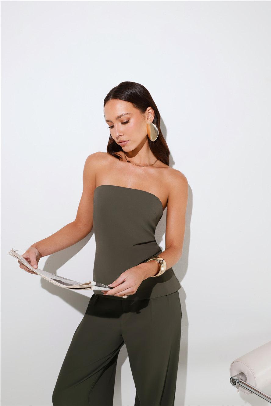 Core Cut Tailored Strapless Top Khaki Product Image