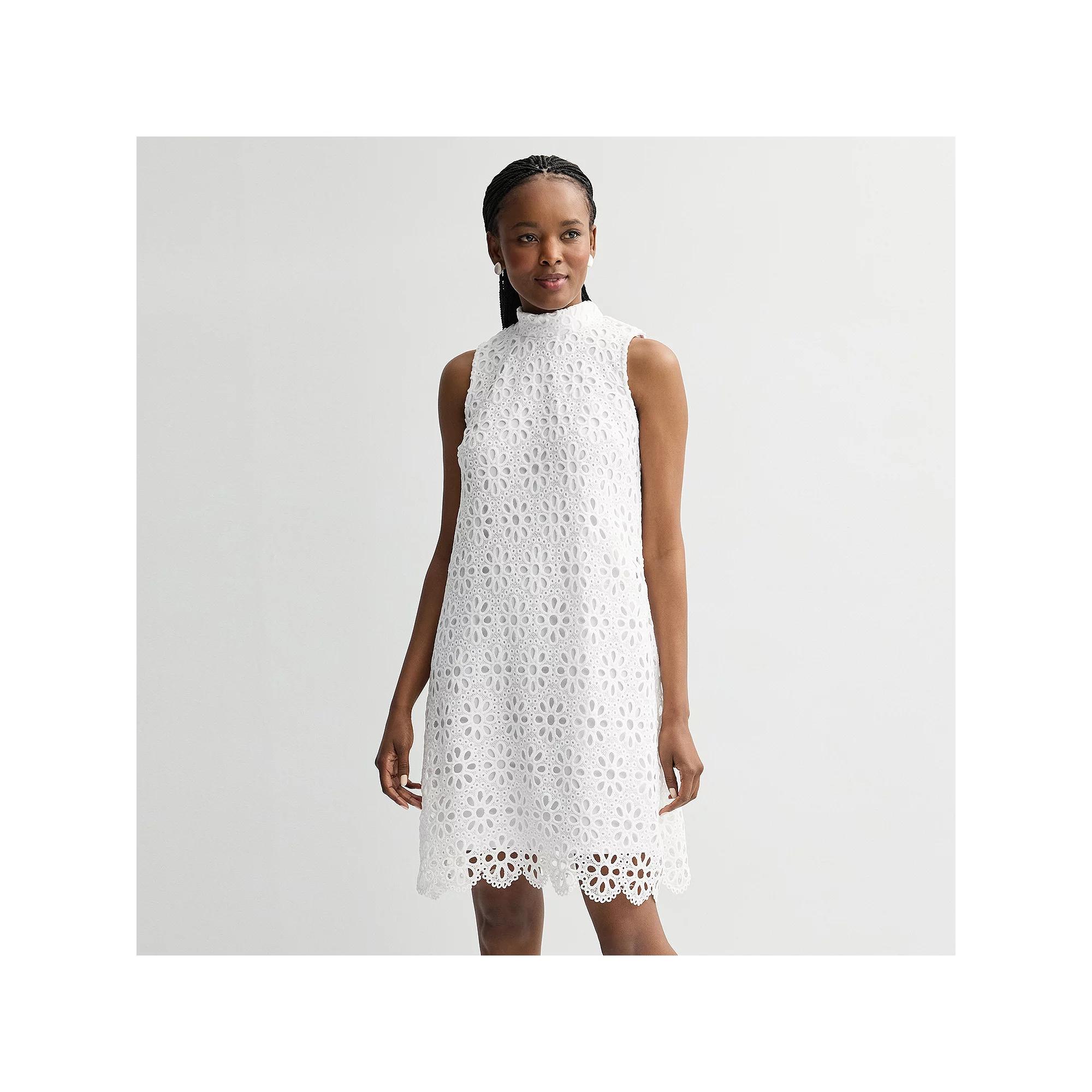 Women's Robbie Bee Tie Mock Neck Dress, Size: XXL, White Product Image