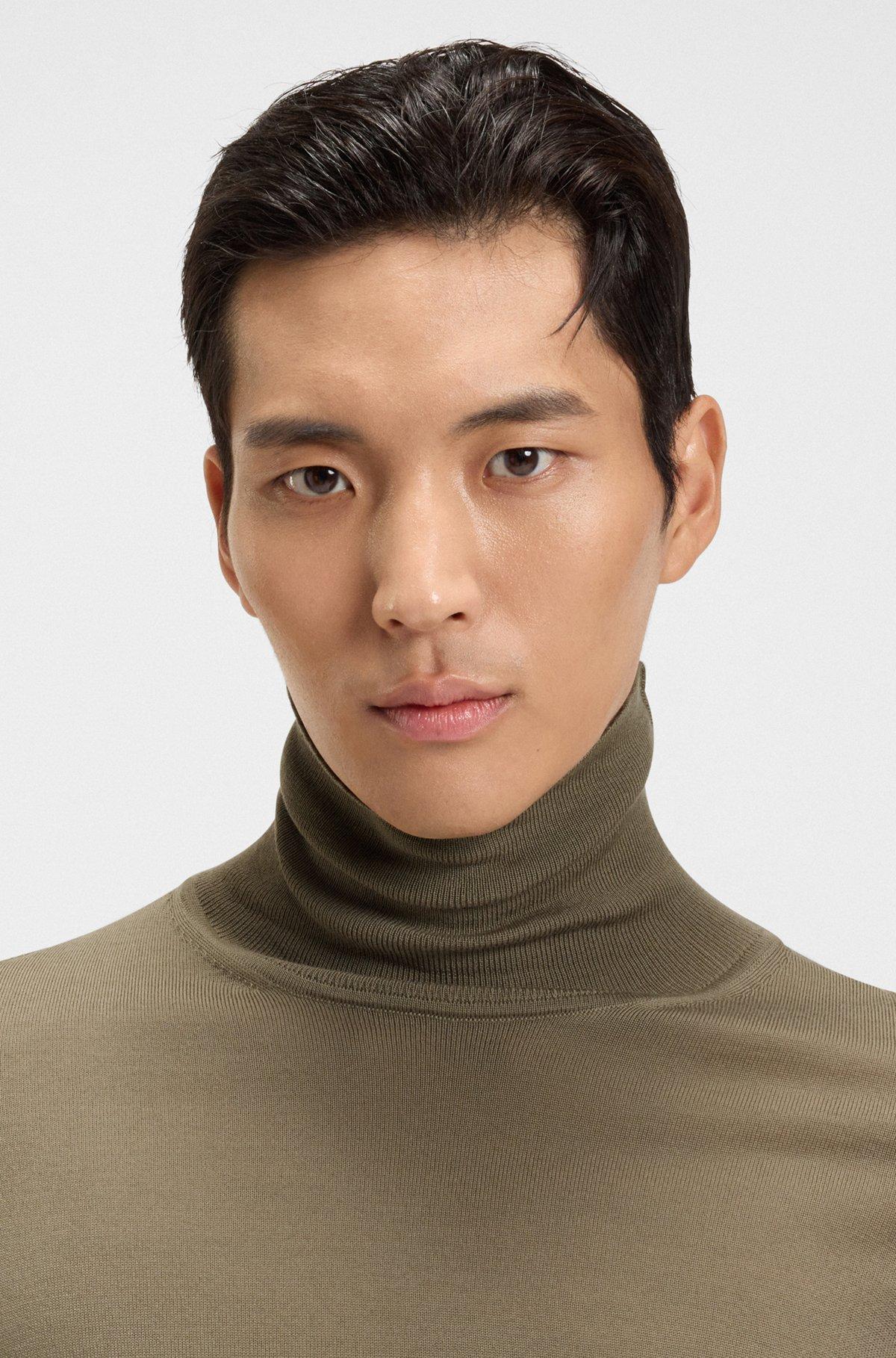 Regular-fit roll-neck sweater in mercerized virgin wool Product Image