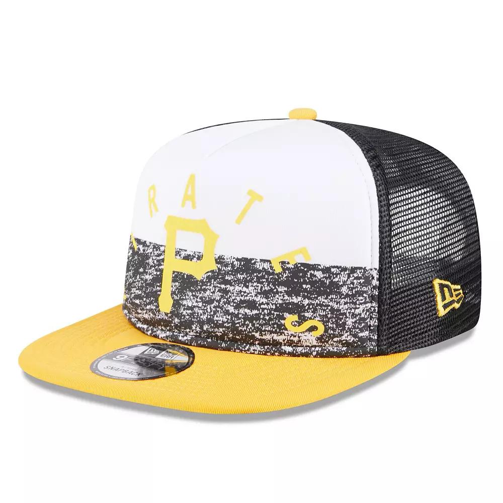 Men's New Era White/Gold Pittsburgh Pirates Team Foam Front A-Frame Trucker 9FIFTY Snapback Hat Product Image