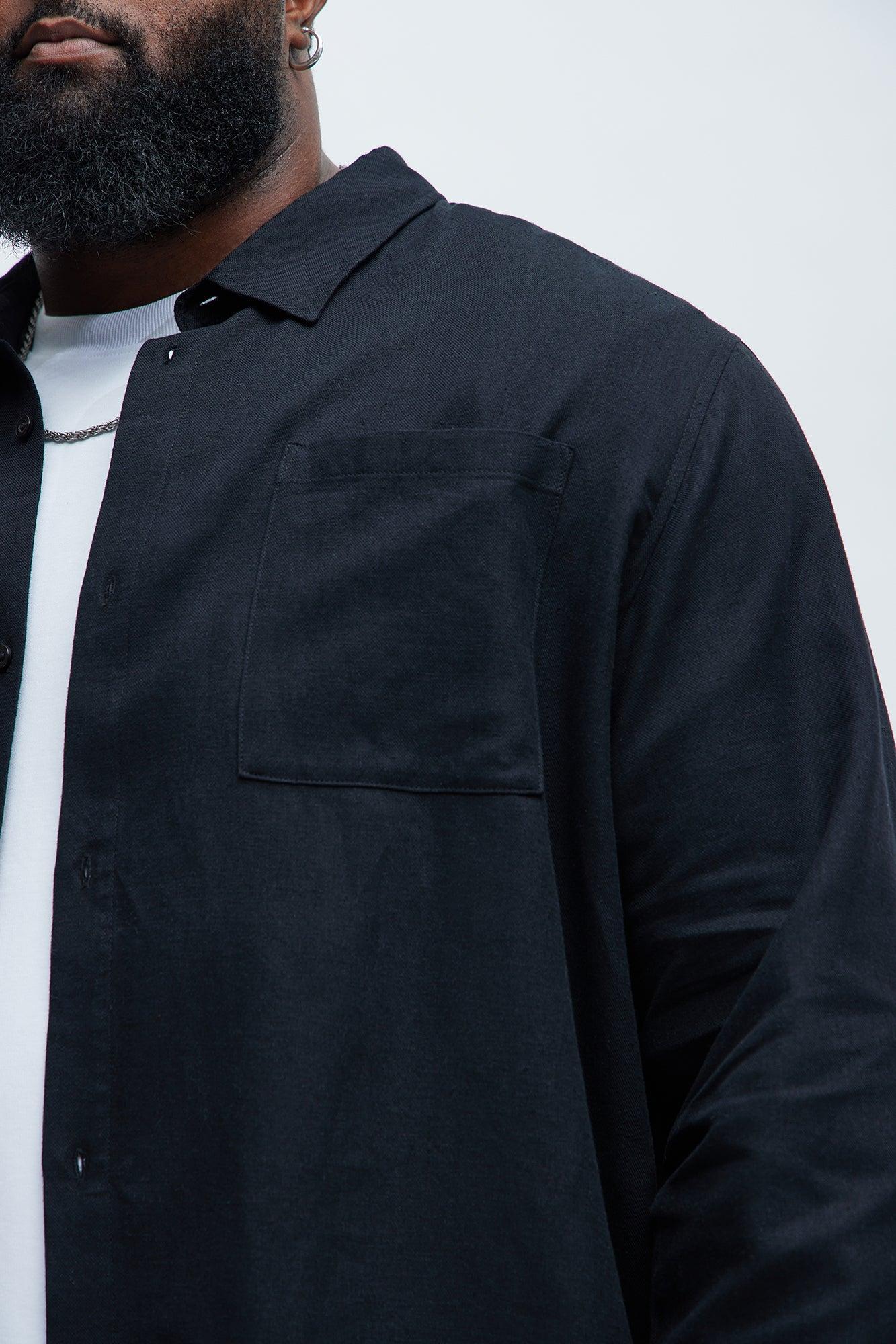 Bahamas Linen Single Pocket Long Sleeve Shirt - Black Product Image