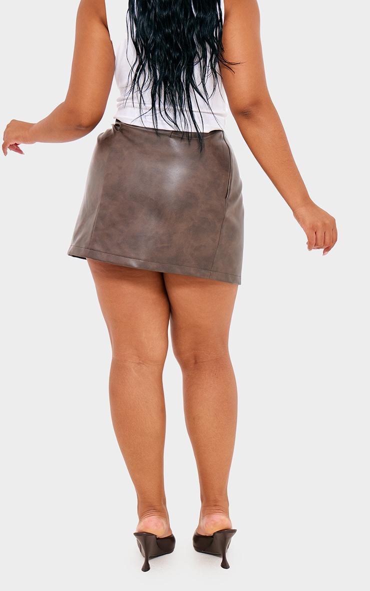 Chocolate Faux Suede Pocket Front Mini Skirt Product Image