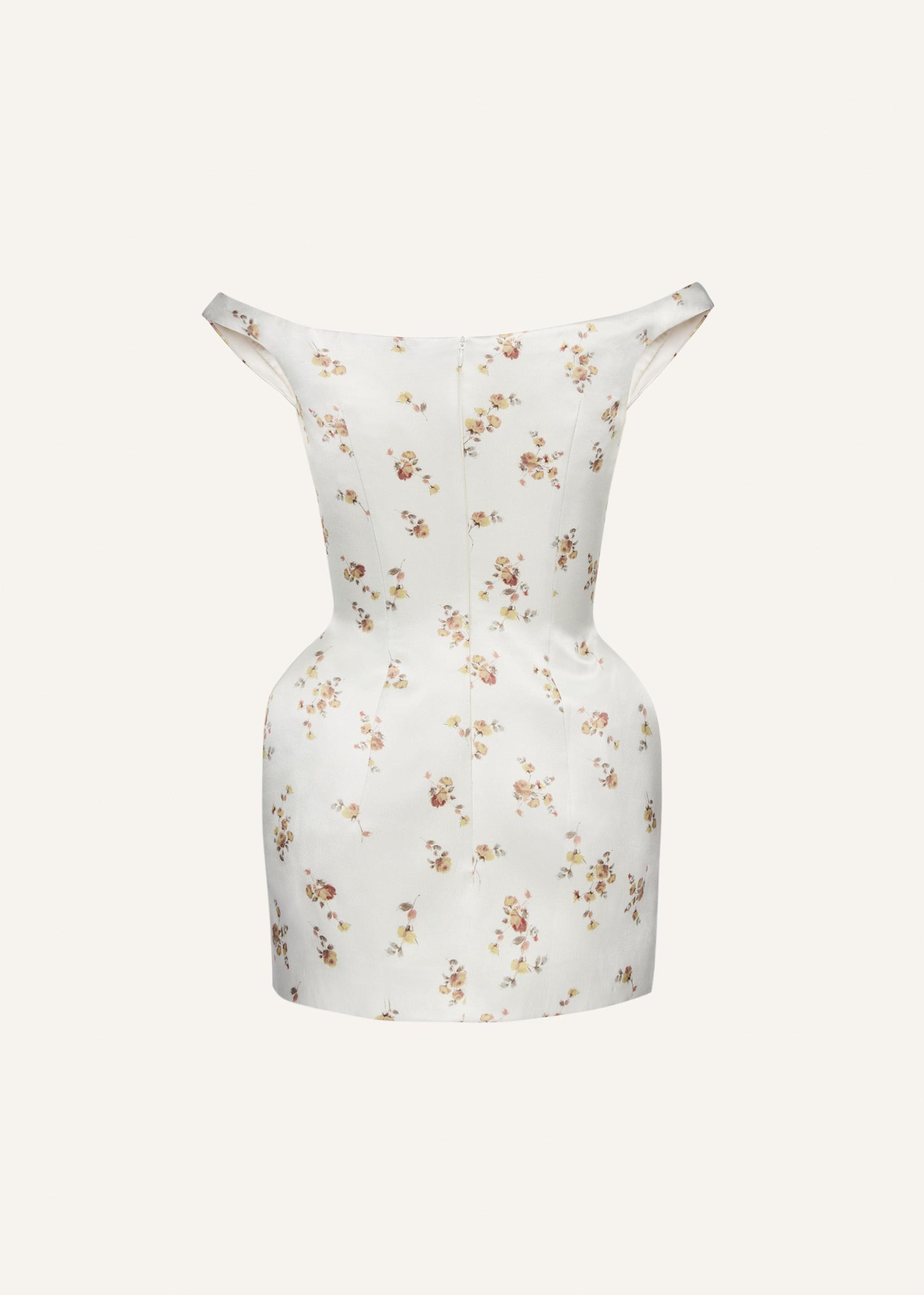 Off-shoulder hip pad mini dress in cream print Product Image