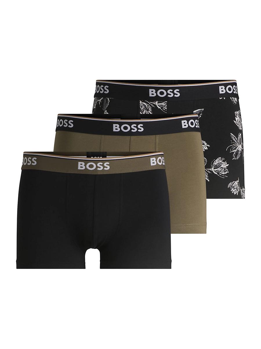 Mens Three-Pack of Logo-Waistband Trunks in Stretch Cotton Product Image
