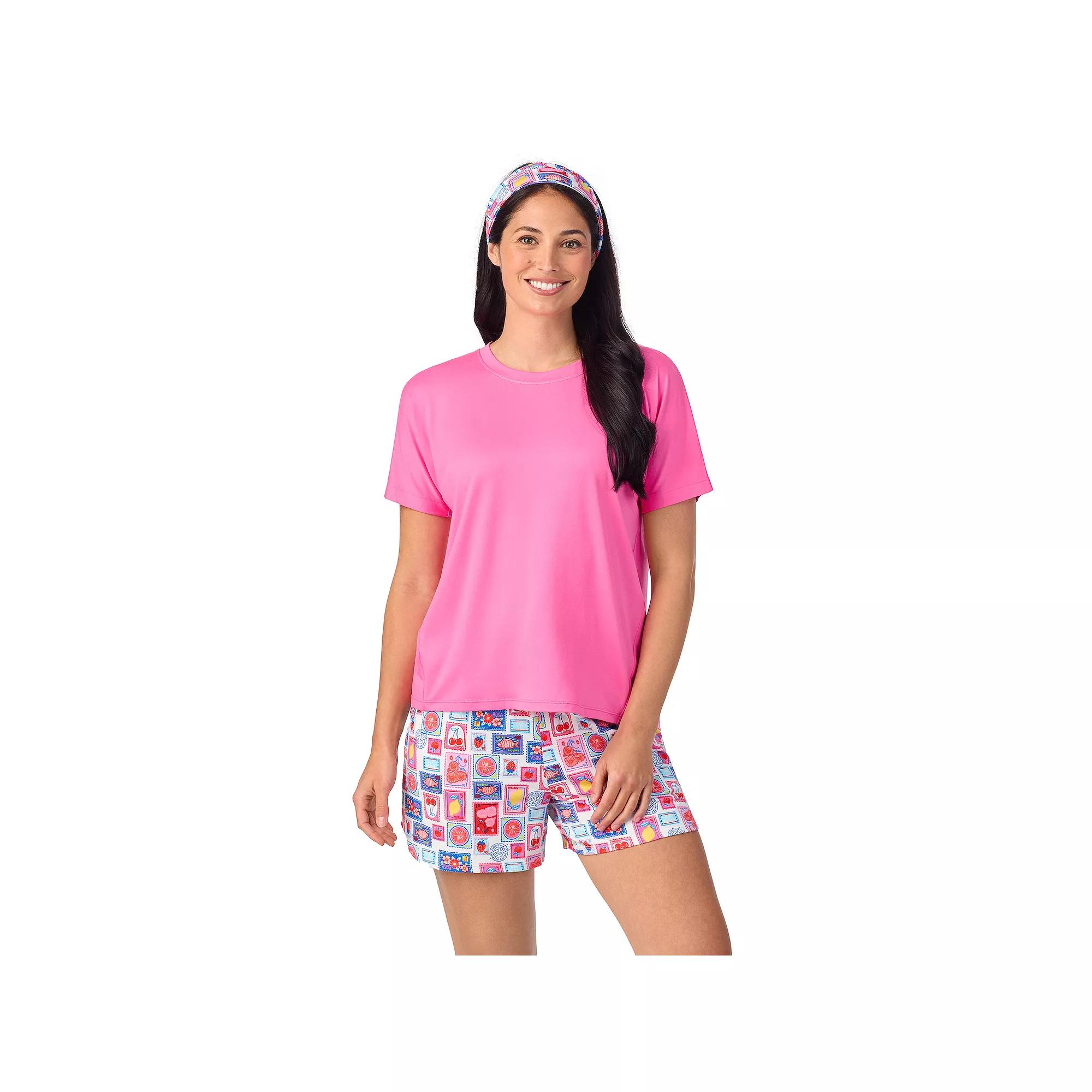 Women's Cuddl Duds® Short Sleeve Pajama Top & Pajama Shorts Set with Matching Headband, Size: XXL, Ivory Stamps Product Image
