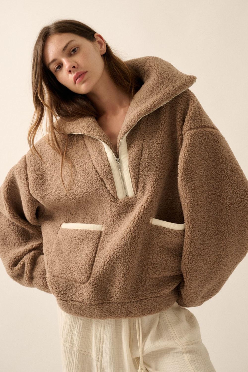 Oversized Sherpa Half Zip Pullover Jacket Product Image