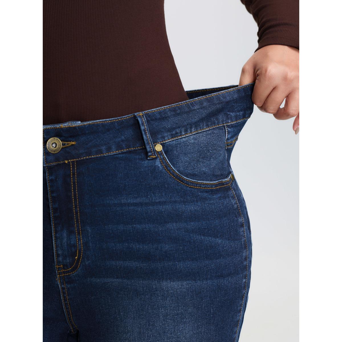 Plus Size Mid-Rise Flare Hem Jeans Women Denimindigo Leisure High stretch Slanted pocket Jeans BloomChic 26/4X Product Image