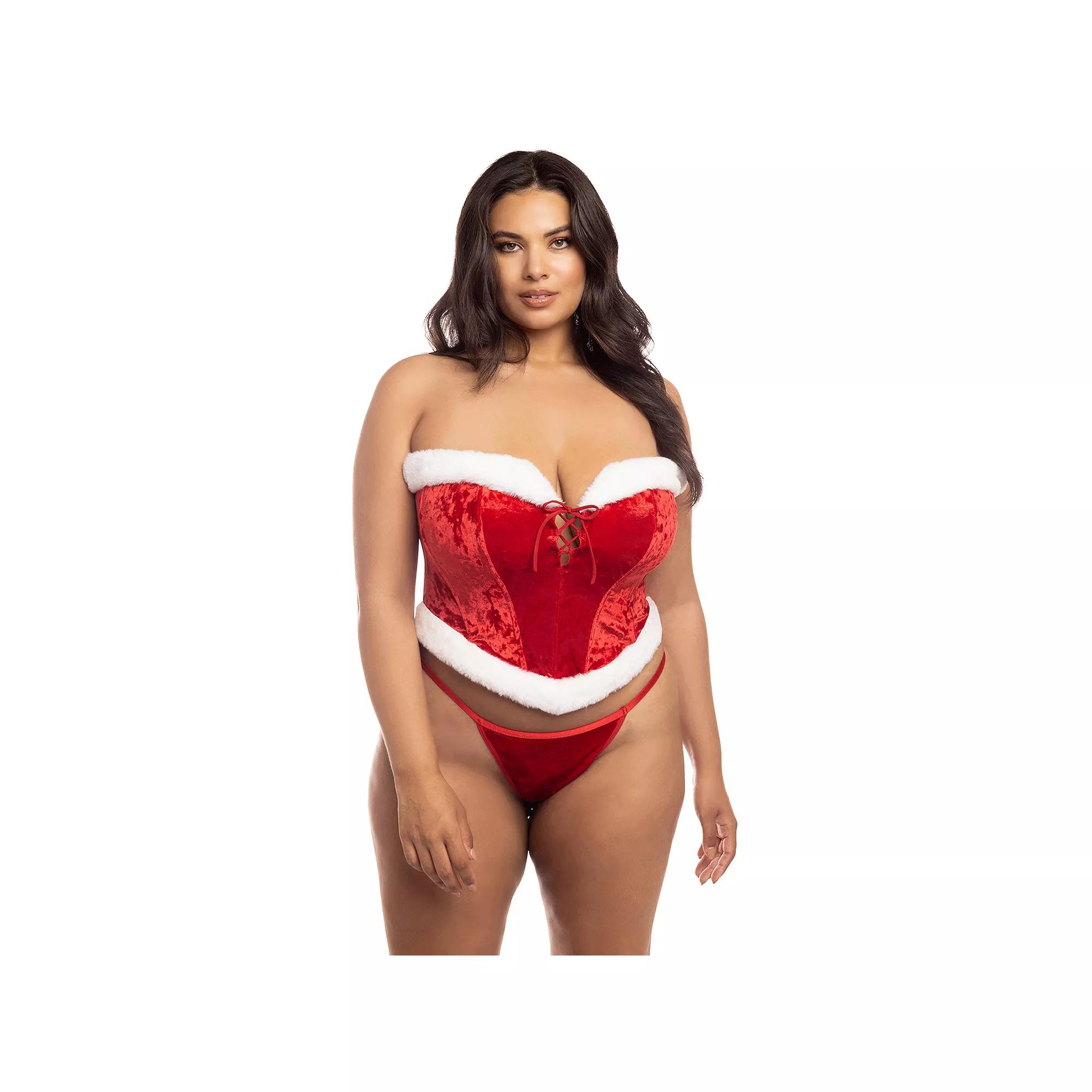 Plus Size Oh La La Cheri Santa's Entourage Bustier and Panty Set 61-11529X, Women's, Size: 1XL-2XL, Red Bright White Product Image