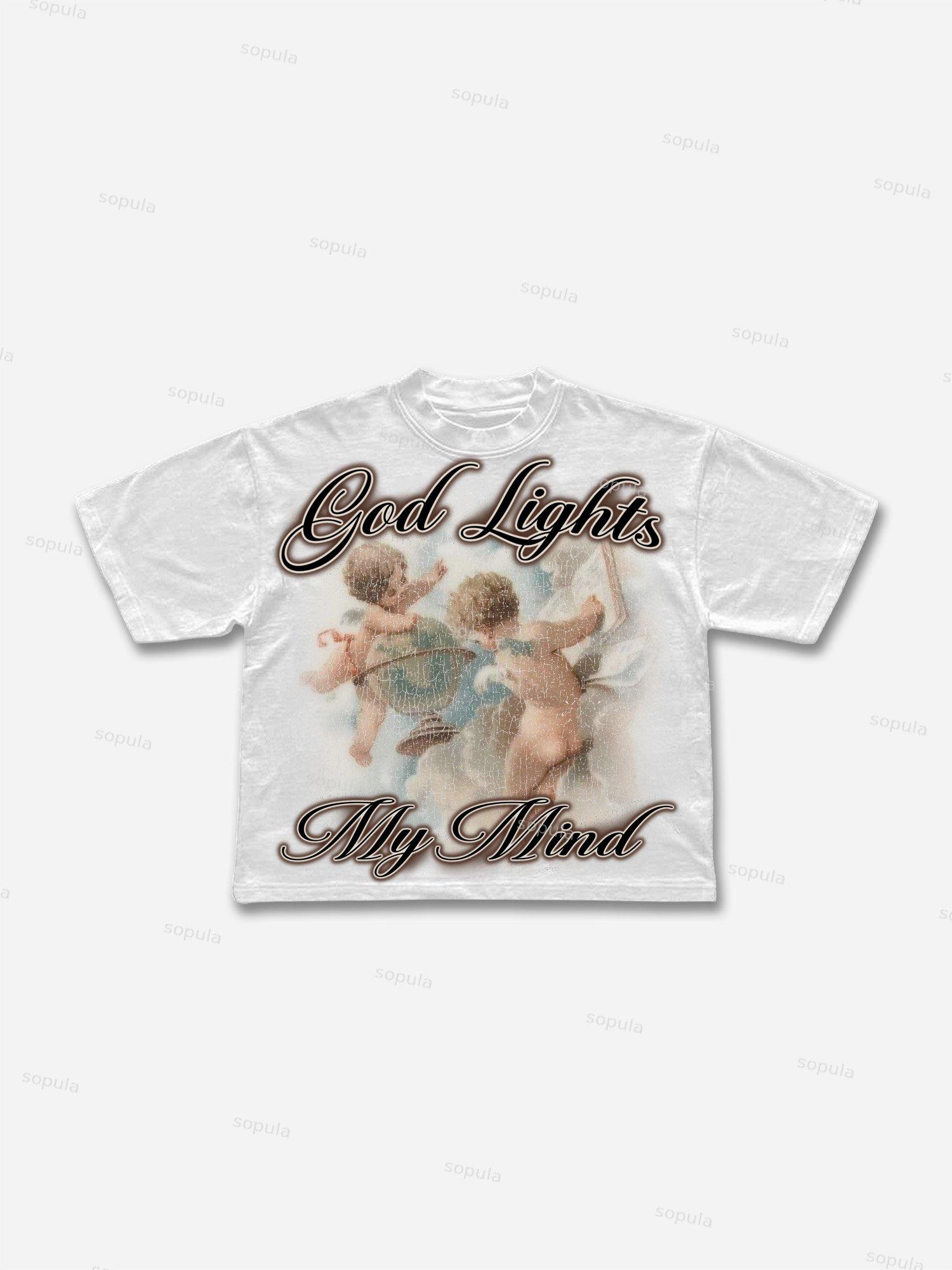 God Lights My Mind Cupid Angel Vintage Distressed Graphic Cropped T-shirt Product Image