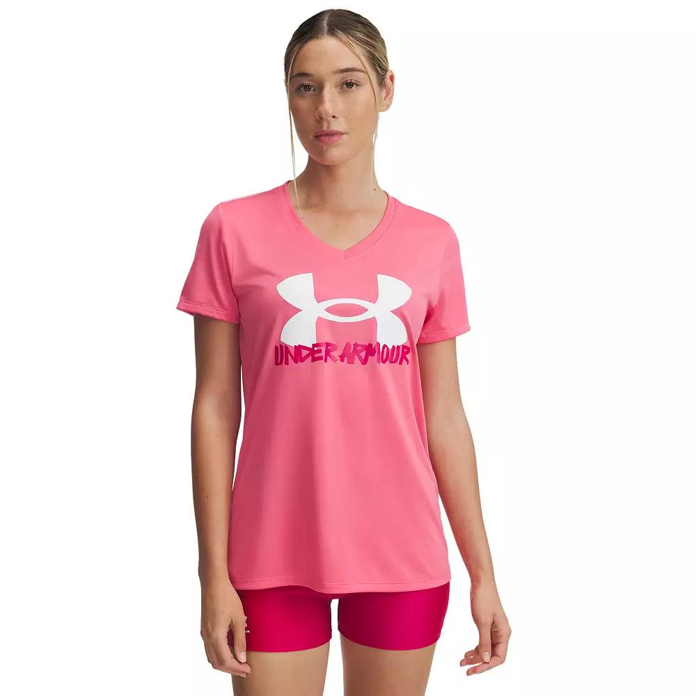 Women's Under Armour Tech™ Marker Short Sleeve Graphic Tee, Size: XS, Super Pink Product Image