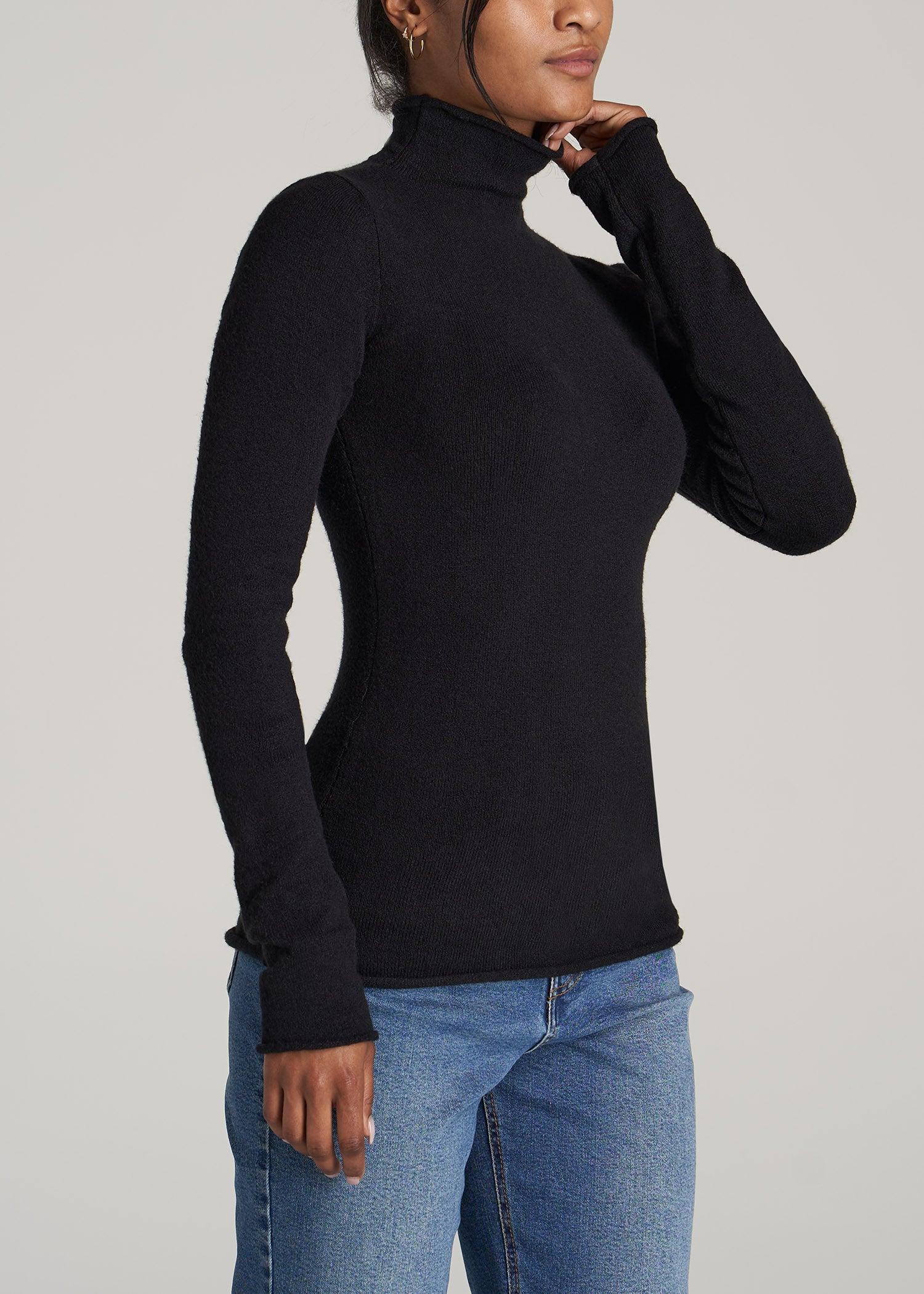 Rolled Mock Neck Sweater for Tall Women in Black Female Product Image