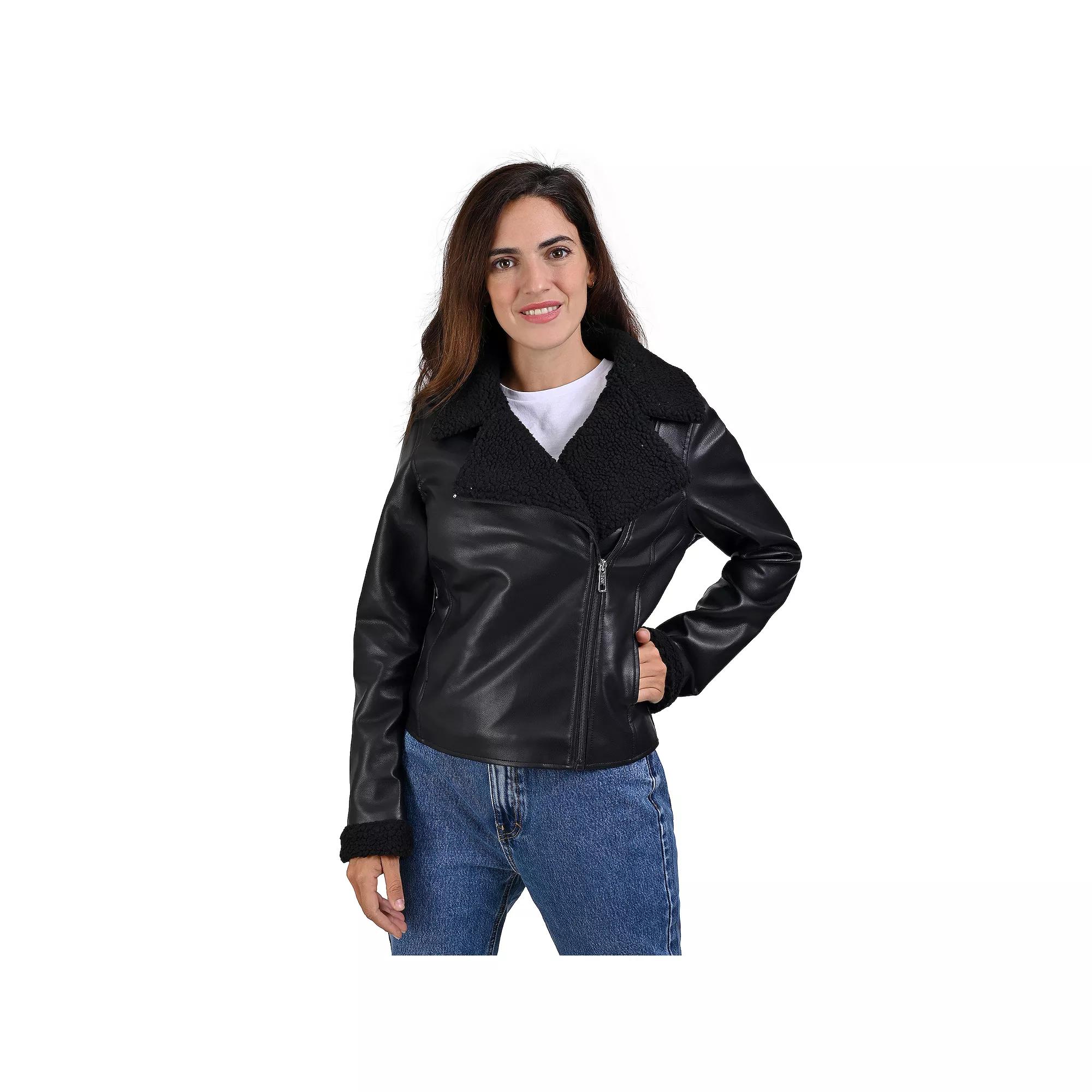 Women's Lee® Faux Leather With Faux Shearling Lining Biker Jacket, Size: Small, Black Product Image