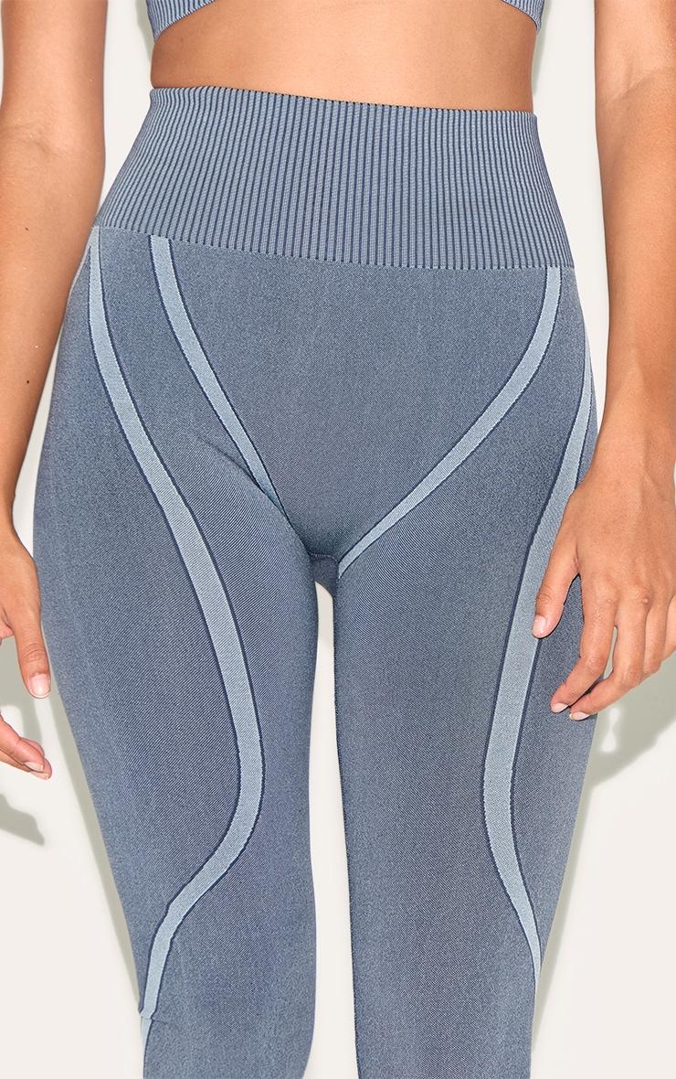 Midnight Blue Ribbed Seamless High Waisted Leggings Product Image