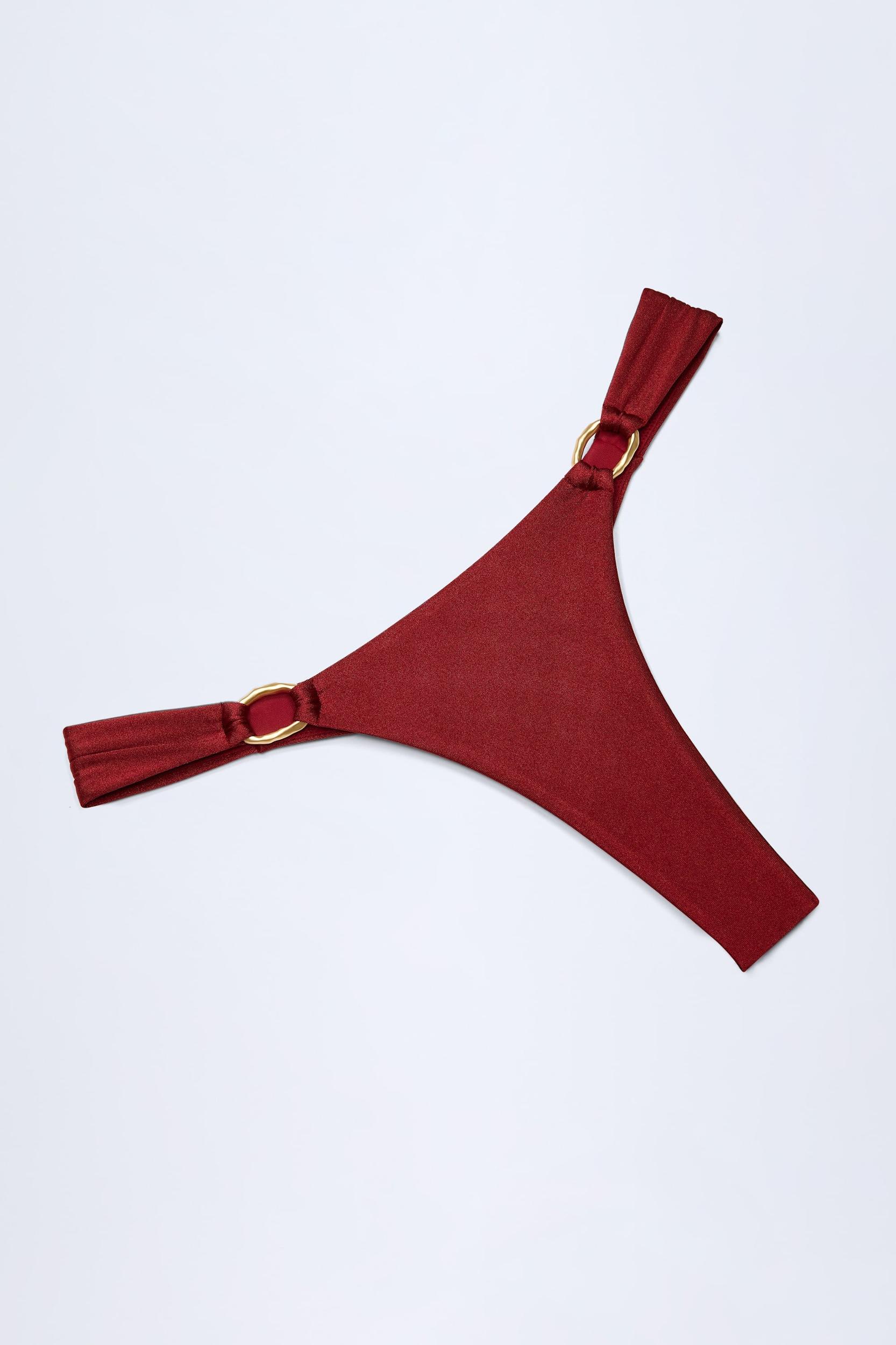 Hardware-Detail Thong Bikini Bottoms in Dark Cherry Product Image