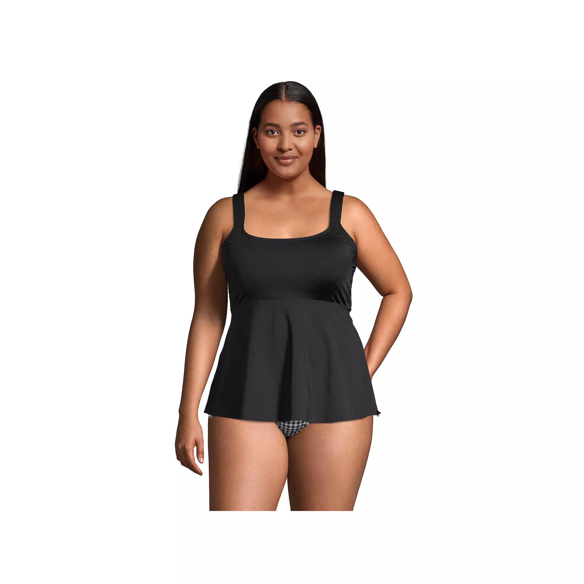 Plus Size Lands' End Flutter Empire Waist Comfort Strap Tankini Swimsuit Top, Women's, Size: 3XL, Black Product Image